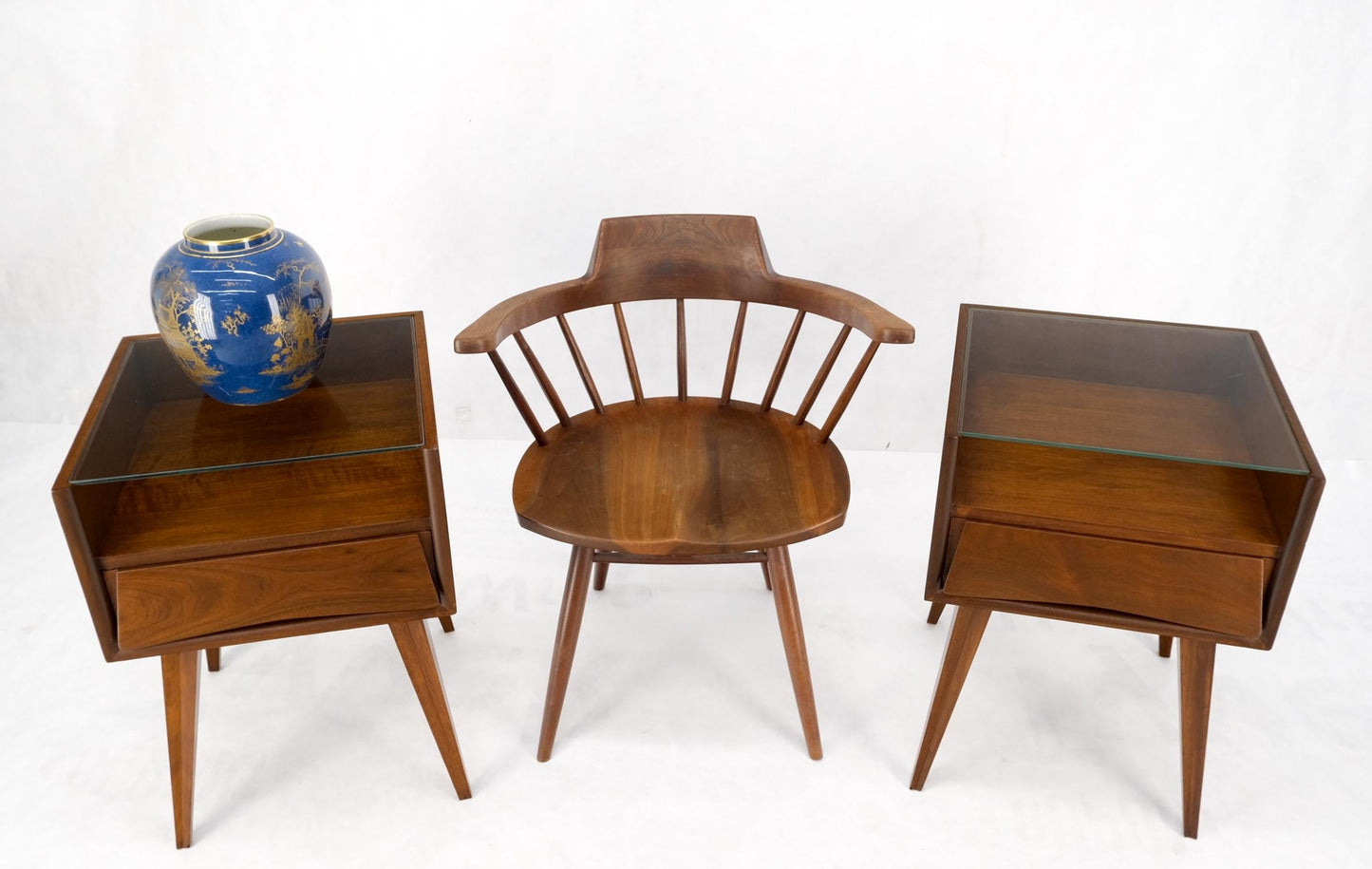 EstablishedLines Pair Swedish Mid Century Modern Glass Top Cube Shape End Side Tables NightStands