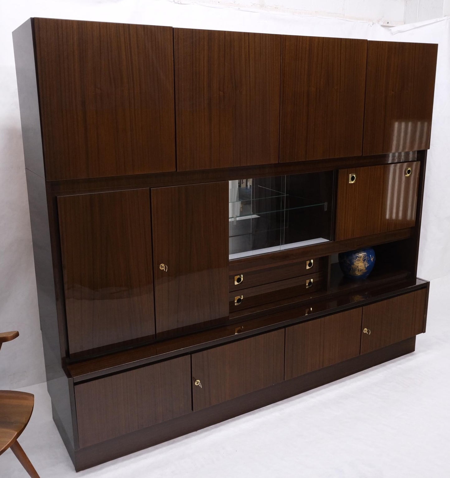 EstablishedLines Large German Deco Mid Century Modern Lacquered Wall Unit Multi Use Cabinet NICE!