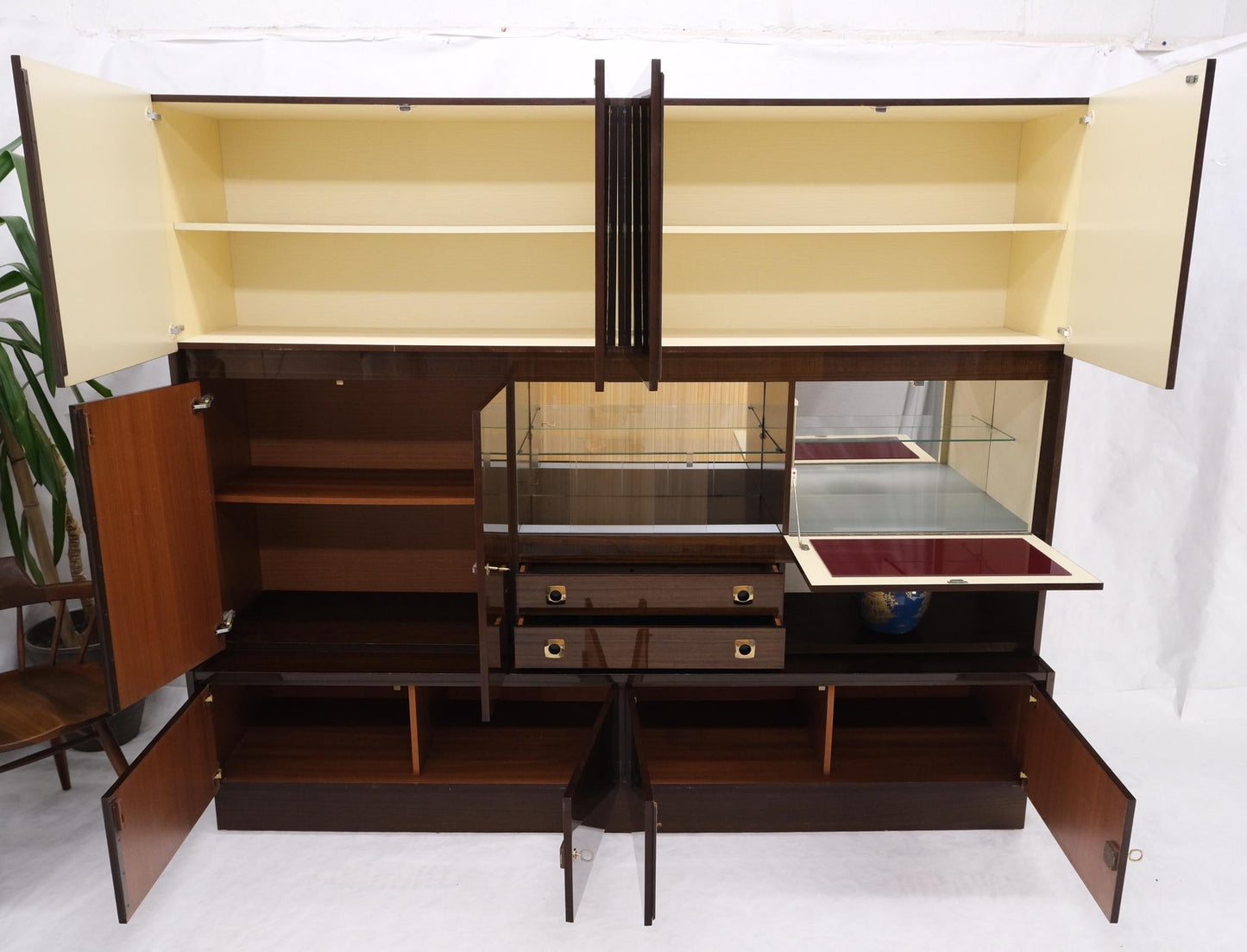 EstablishedLines Large German Deco Mid Century Modern Lacquered Wall Unit Multi Use Cabinet NICE!