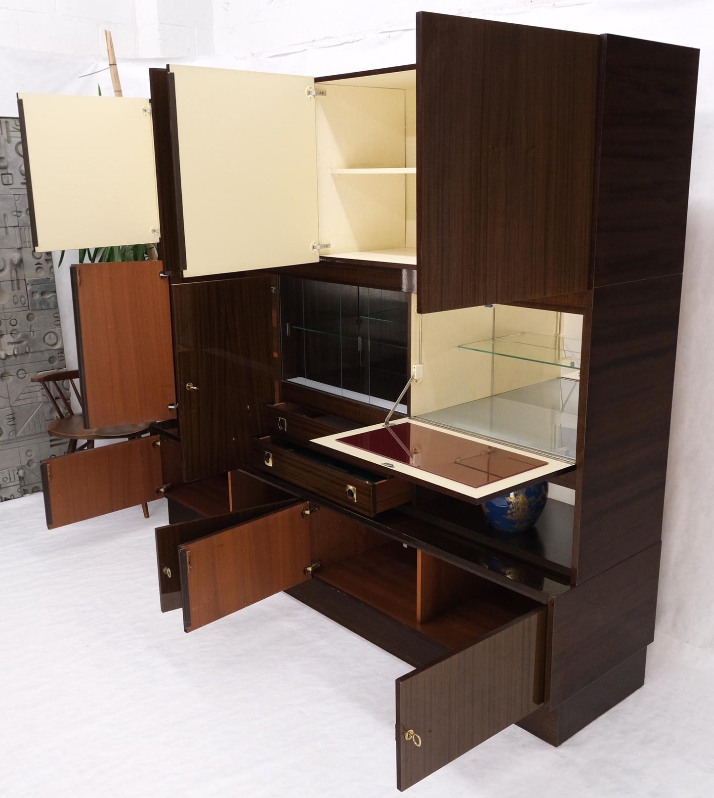 EstablishedLines Large German Deco Mid Century Modern Lacquered Wall Unit Multi Use Cabinet NICE!