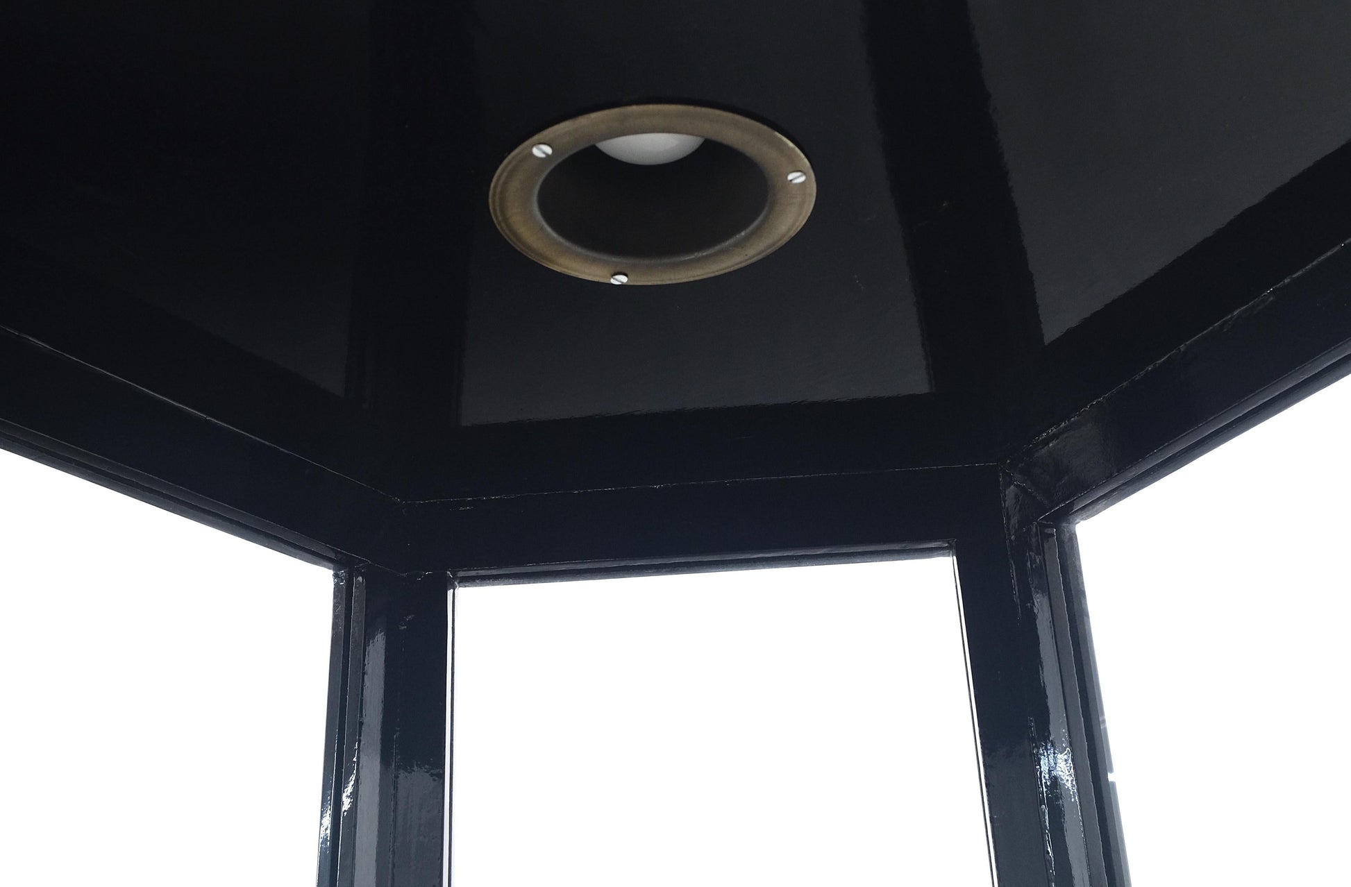 EstablishedLines Chinese Black Lacquer Round Hexagon Pagoda Top Mother of Pearl Showcase Display