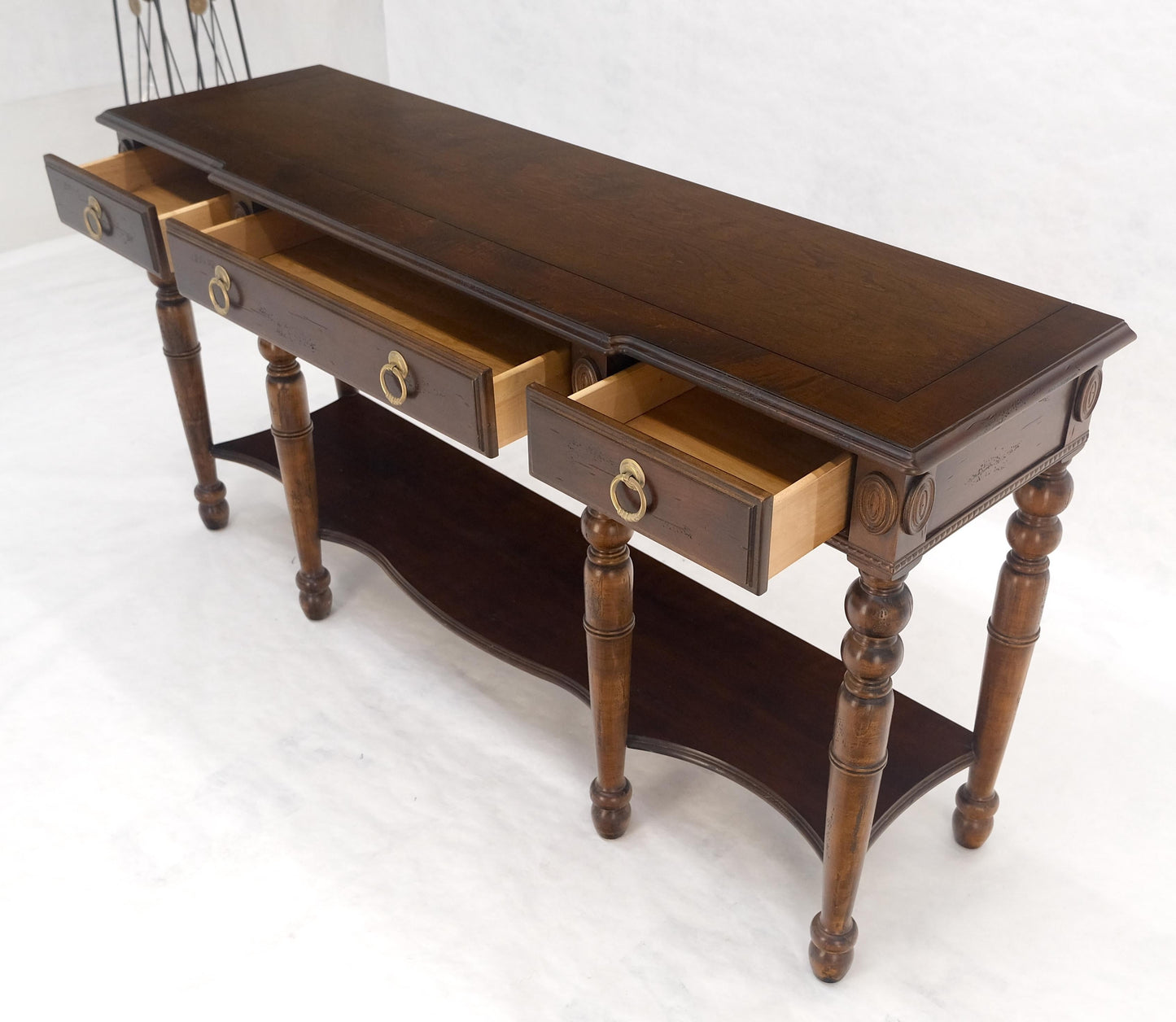 EstablishedLines Spanish Colonial Style 3 Drawers 60" Wide Console Table Credenza Brass Pulls