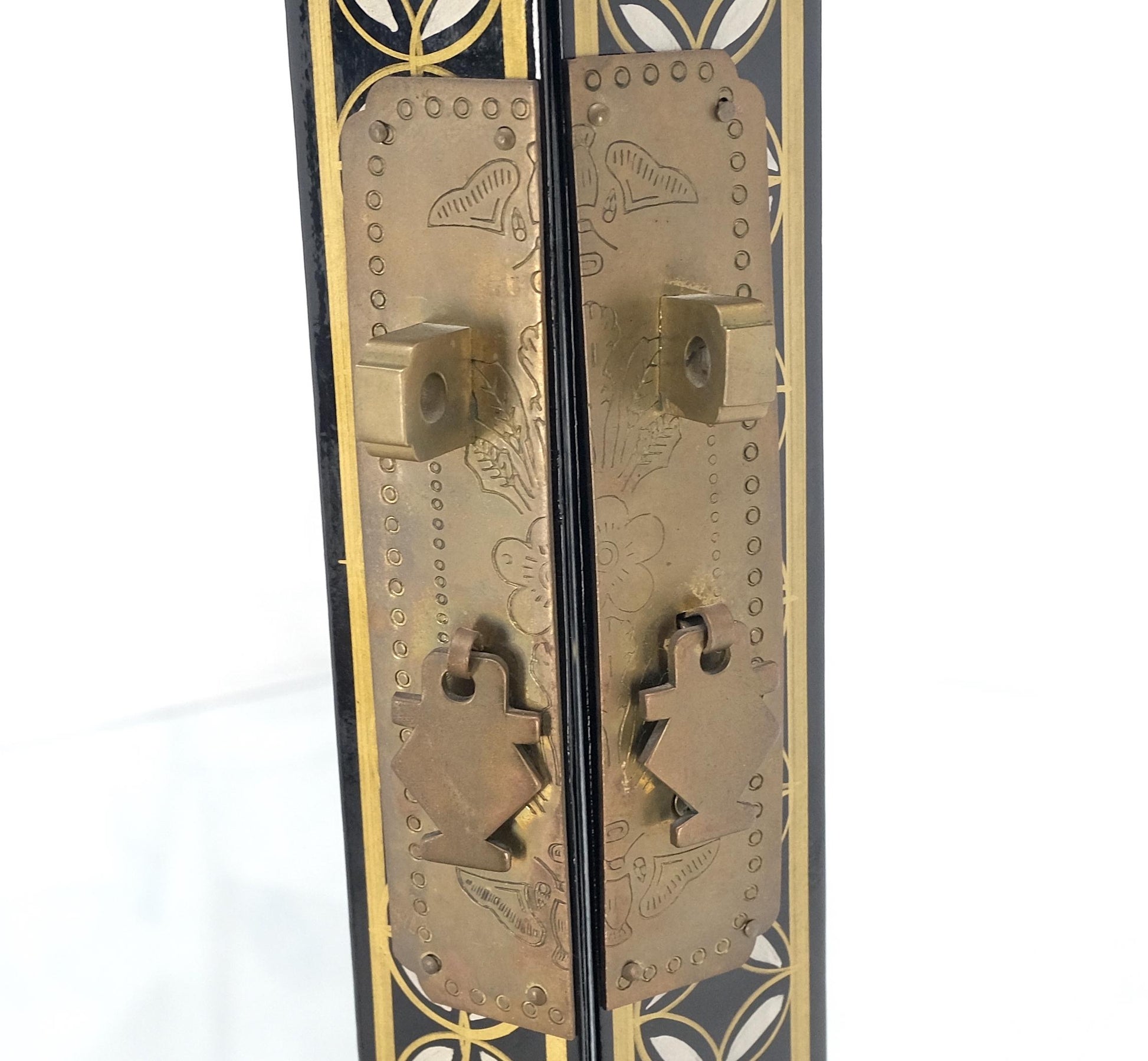 EstablishedLines Chinese Black Lacquer Round Hexagon Pagoda Top Mother of Pearl Showcase Display