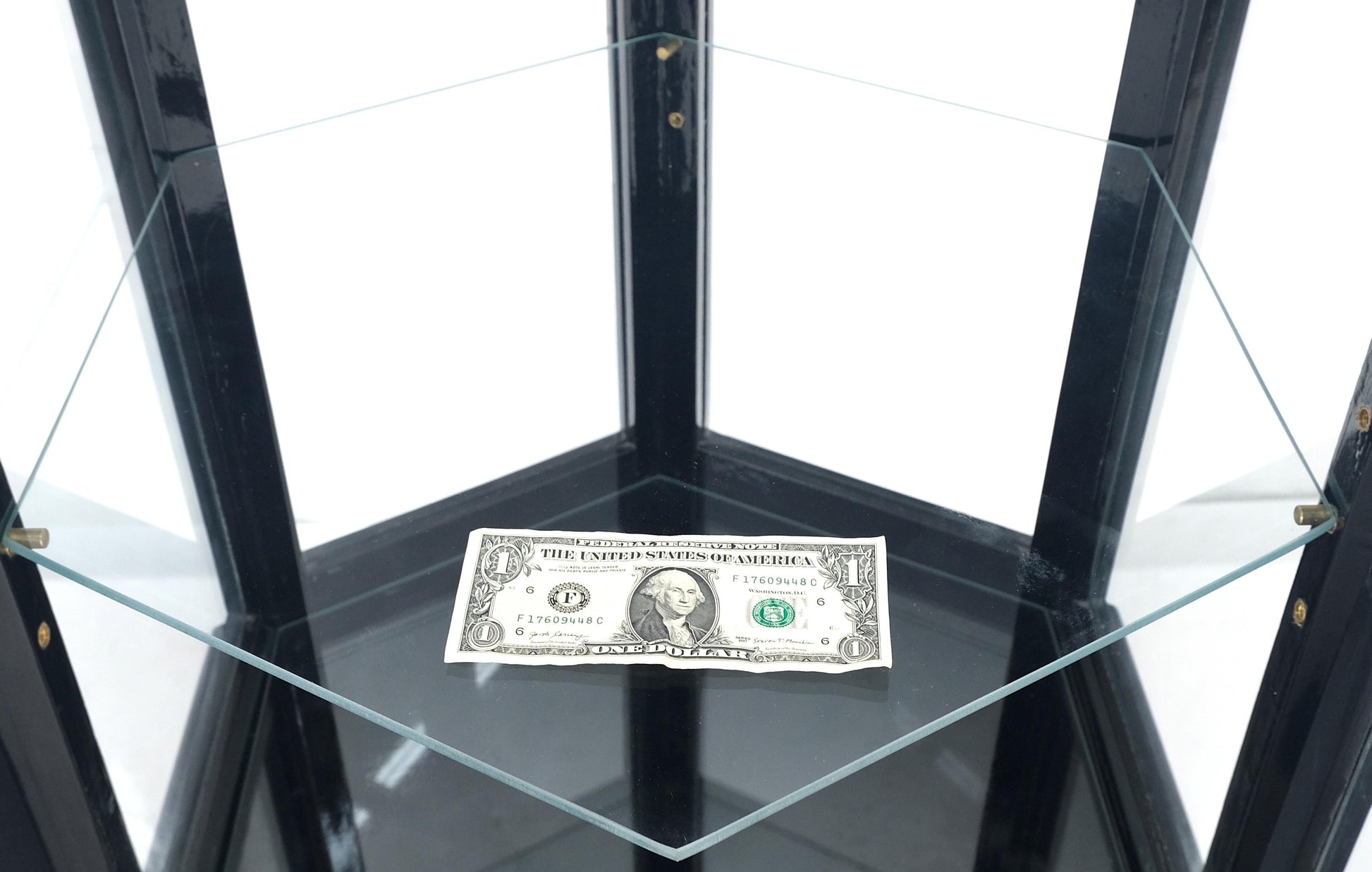 EstablishedLines Chinese Black Lacquer Round Hexagon Pagoda Top Mother of Pearl Showcase Display