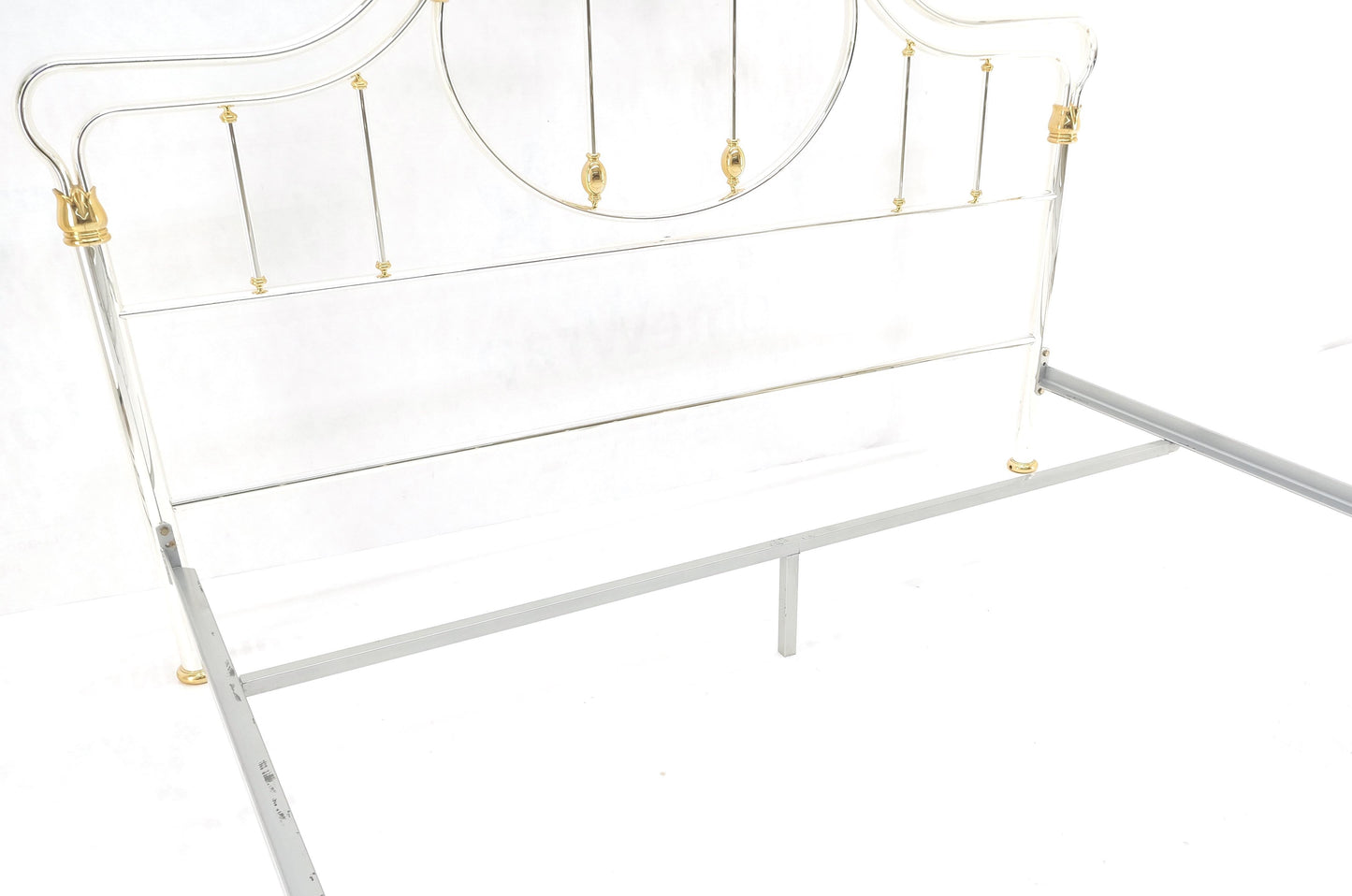 EstablishedLines Brass & Silver Plated King Size Hollywood Regency Bed Frame Rails Mid Century