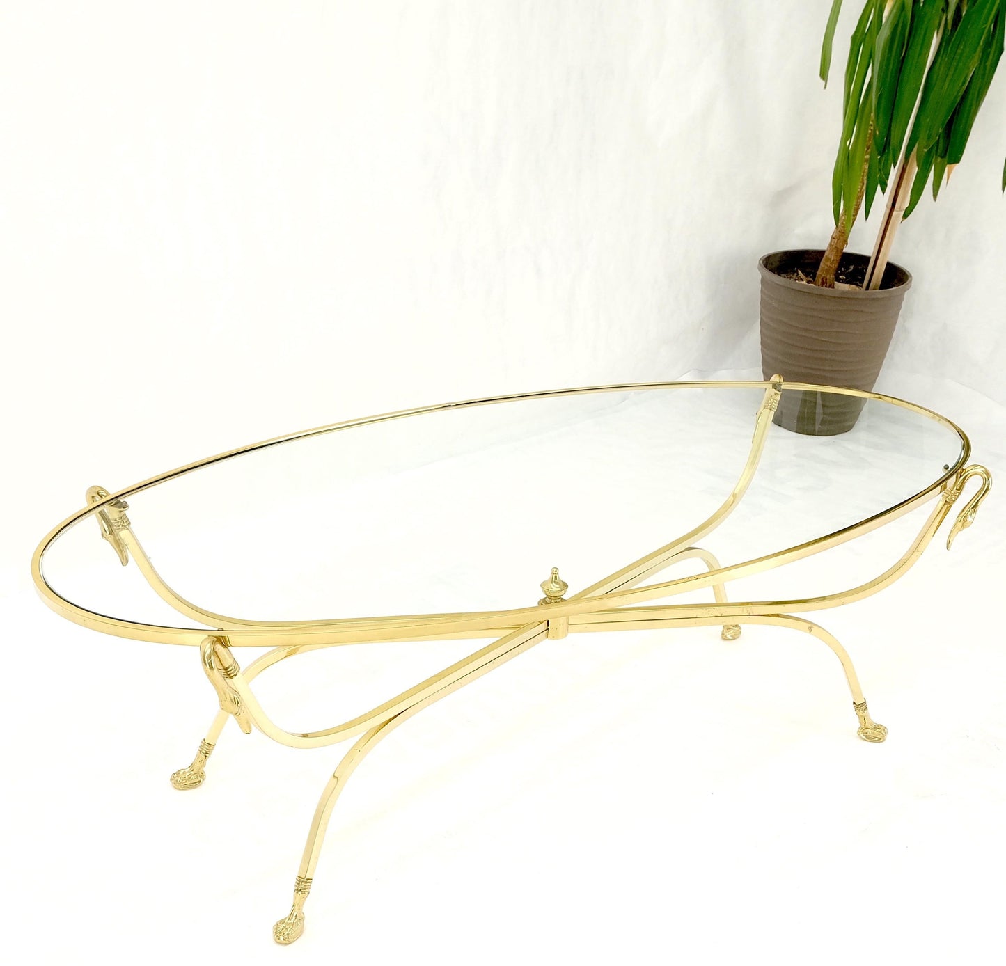 EstablishedLines Solid Brass Oval Swan Heads Feet Motive Coffee Table Center Finial