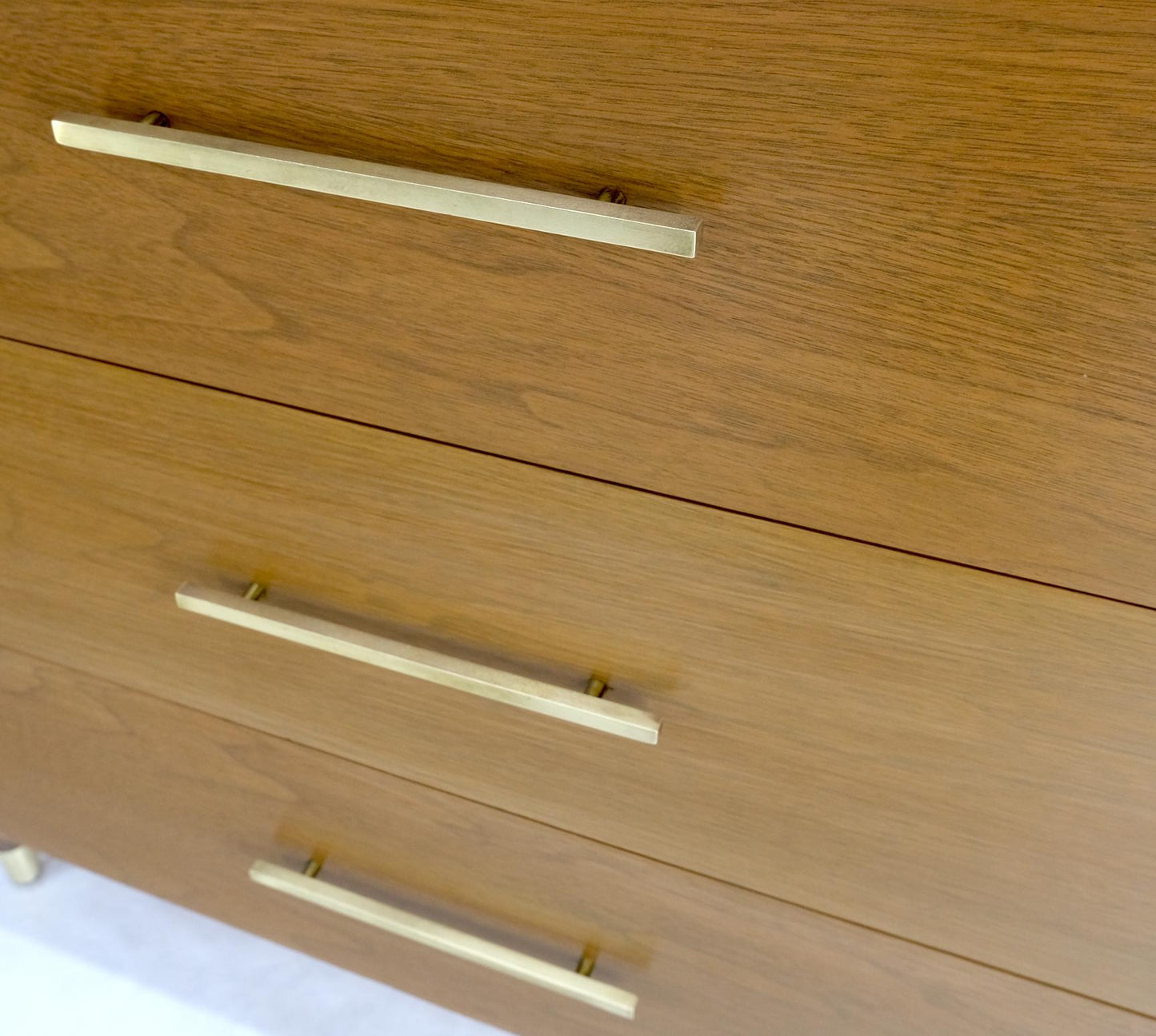 EstablishedLines Pair John Stuart Refinished 3 Drawer Bachelor Chests Dressers W/ Long Brass Pull