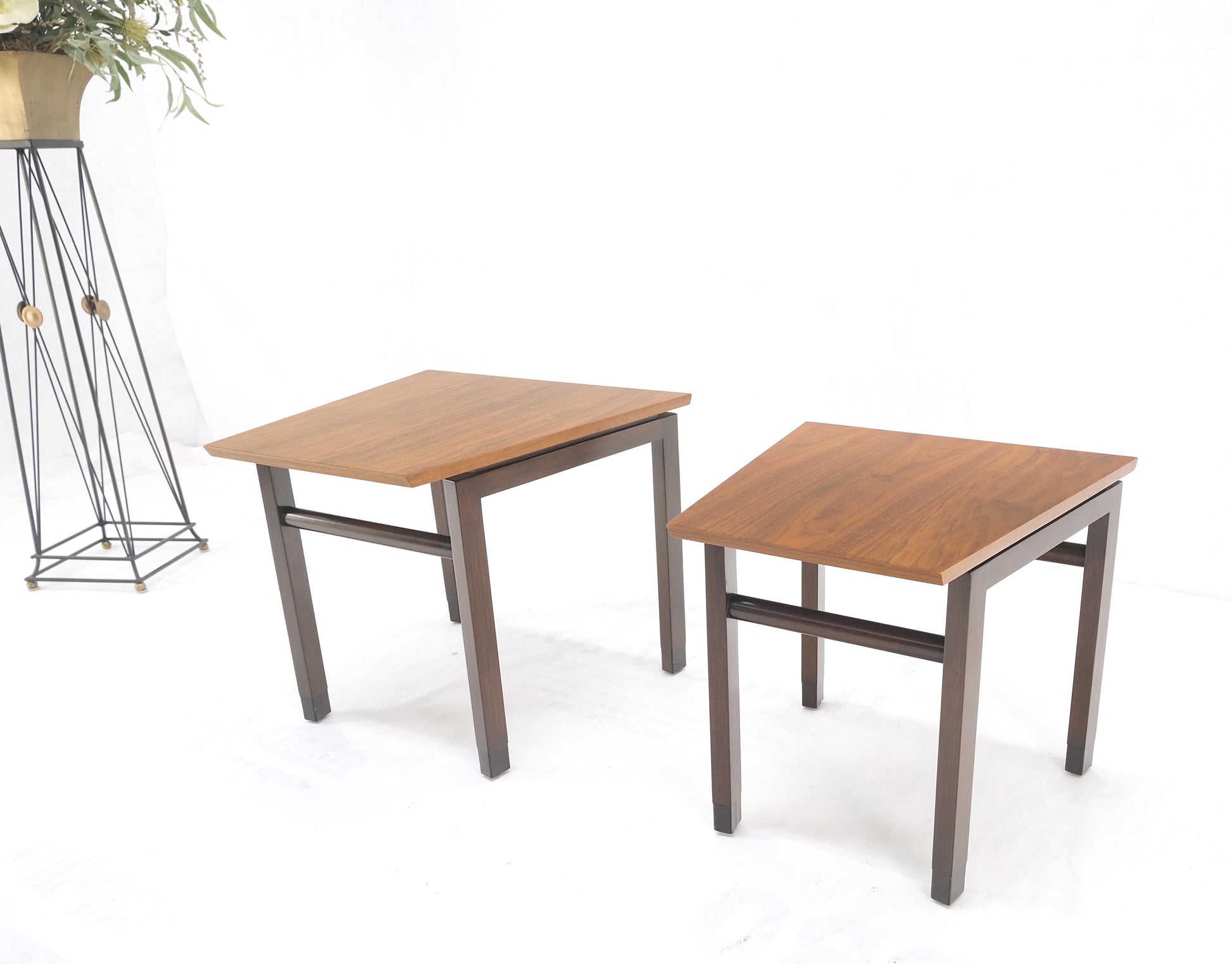 EstablishedLines Set of Trapezoid Walnut Mid Century Modern Nesting Stacking End Side Tables MINT