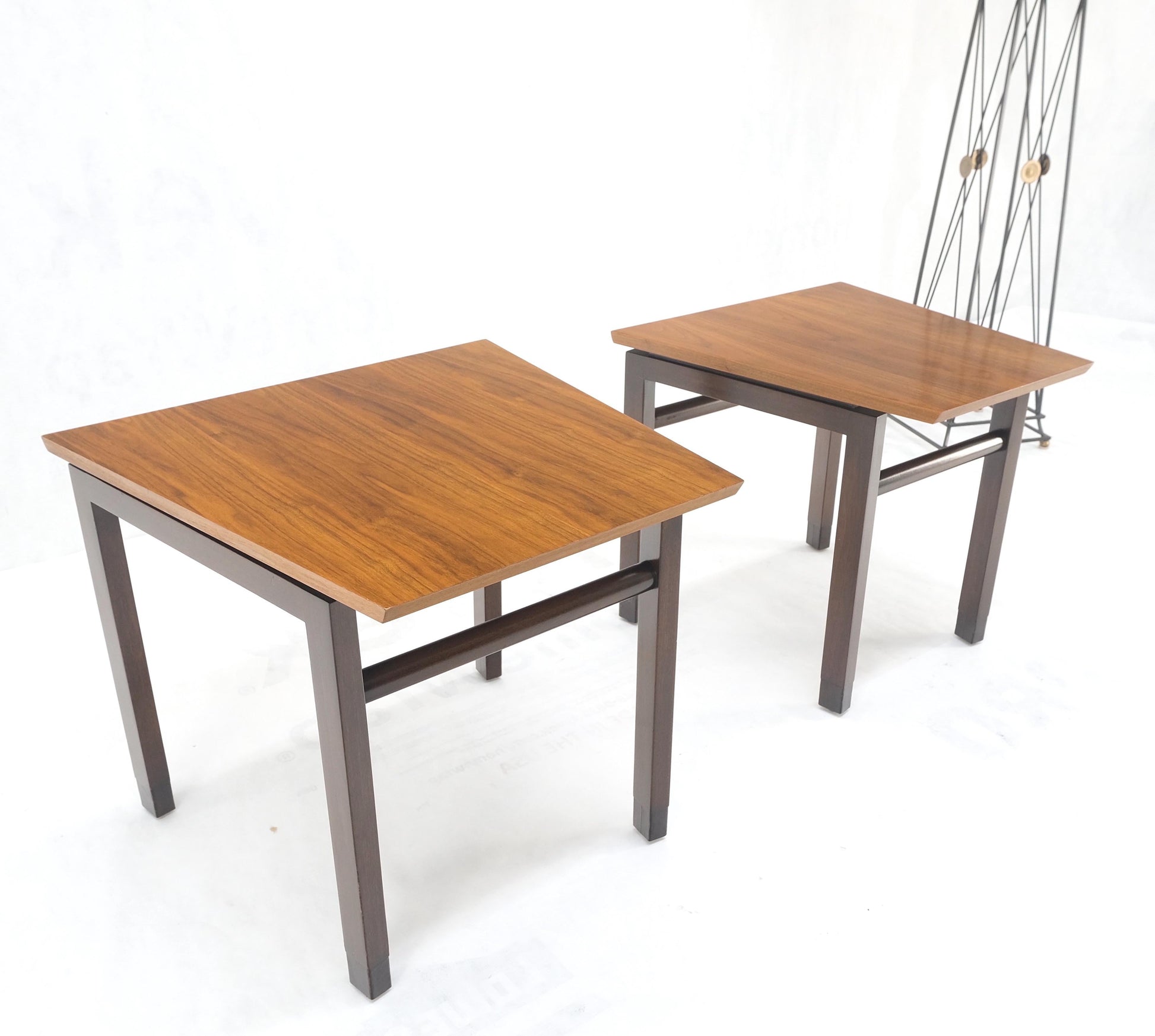 EstablishedLines Set of Trapezoid Walnut Mid Century Modern Nesting Stacking End Side Tables MINT