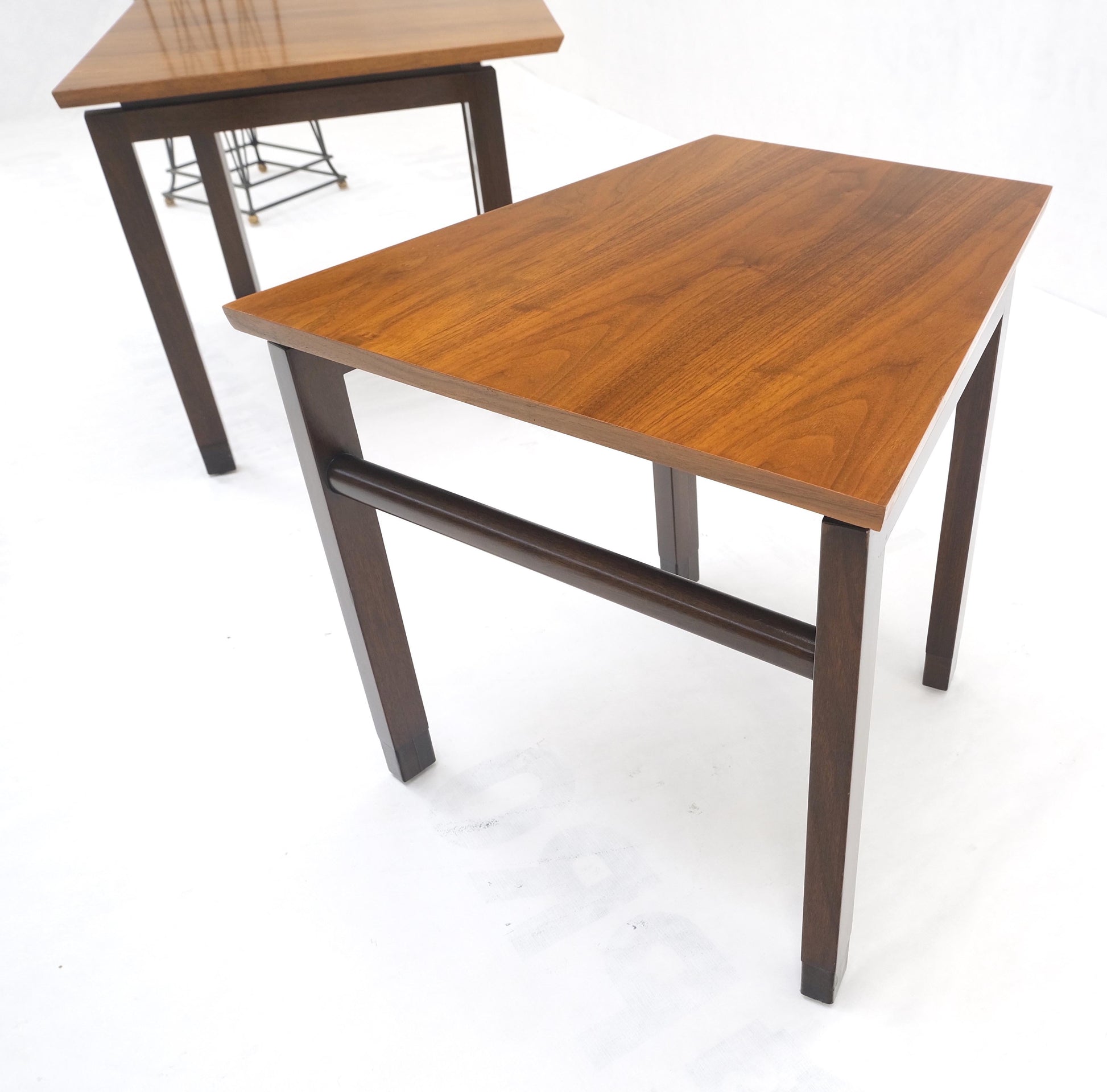 EstablishedLines Set of Trapezoid Walnut Mid Century Modern Nesting Stacking End Side Tables MINT