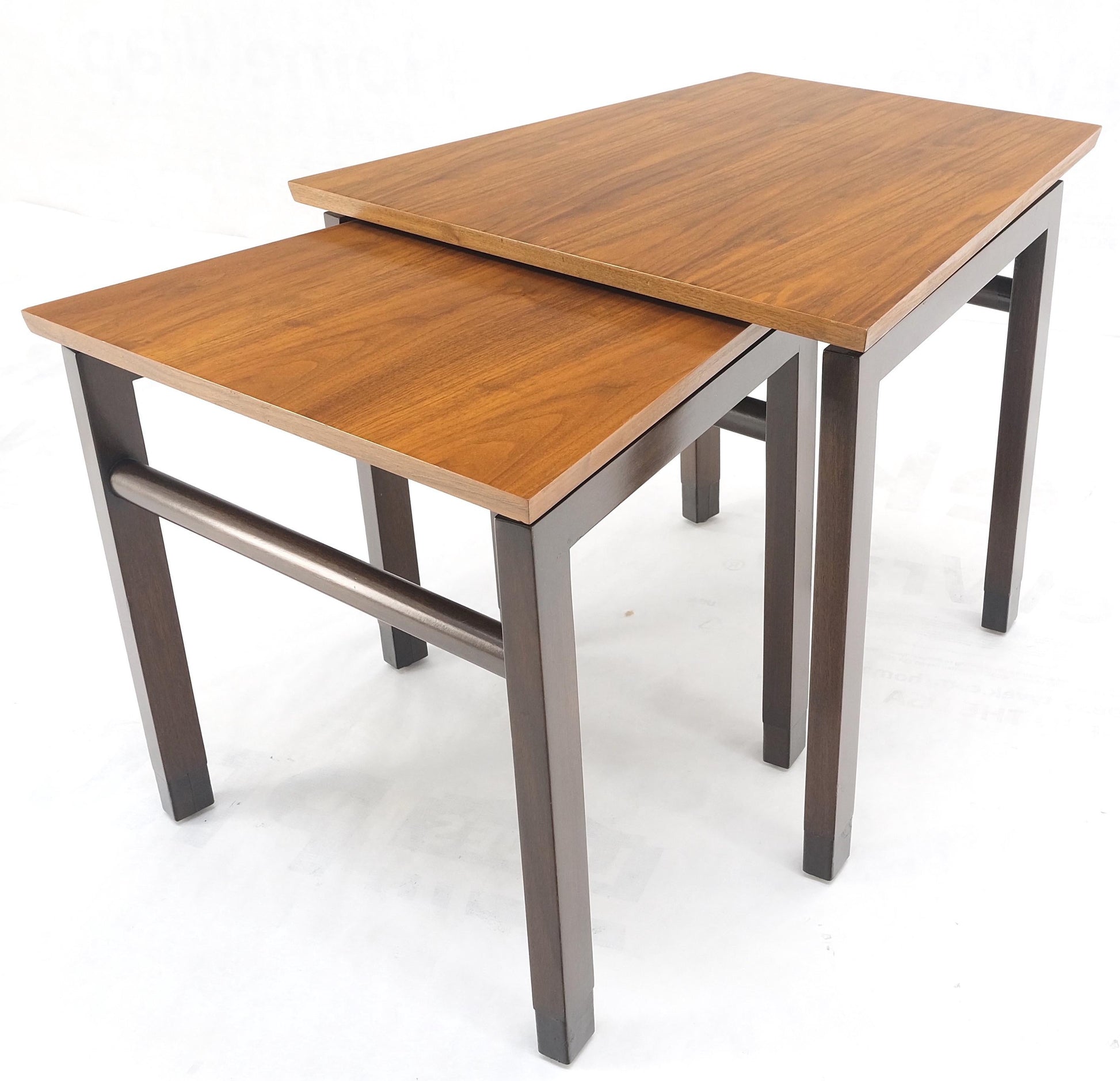EstablishedLines Set of Trapezoid Walnut Mid Century Modern Nesting Stacking End Side Tables MINT