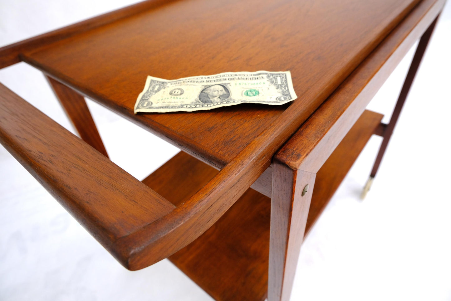 EstablishedLines Danish Mid-Century Modern Teak Cart w/ Removable Tray on Wheels