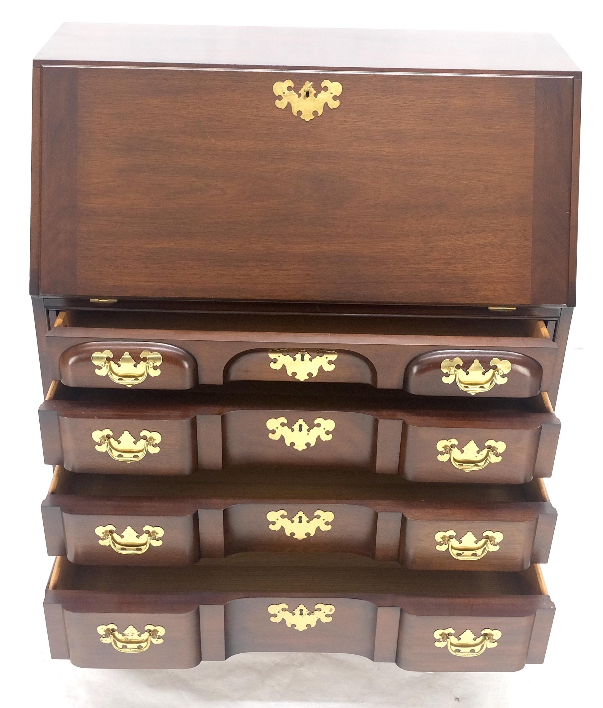 EstablishedLines Mahogany Block Front Drop Desk Secretary Bracket Foot 4 Drawers Dresser MINT!