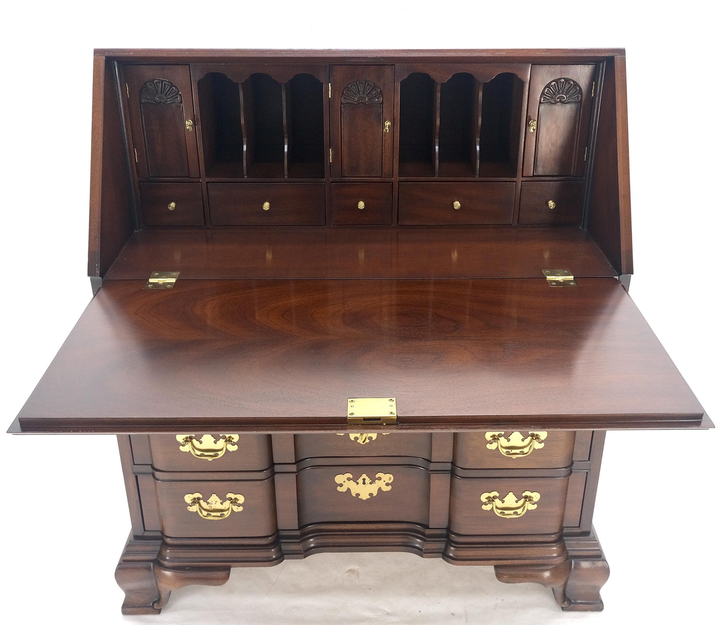 EstablishedLines Mahogany Block Front Drop Desk Secretary Bracket Foot 4 Drawers Dresser MINT!