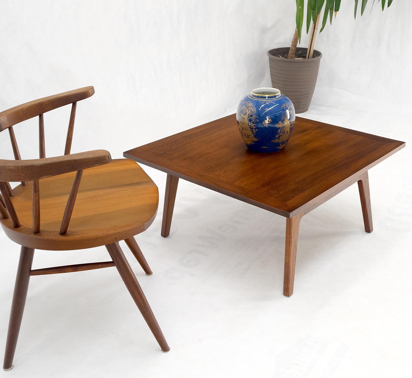 EstablishedLines Square Walnut Mid Century Modern "Floating" Top Coffee Center Table Risom Style