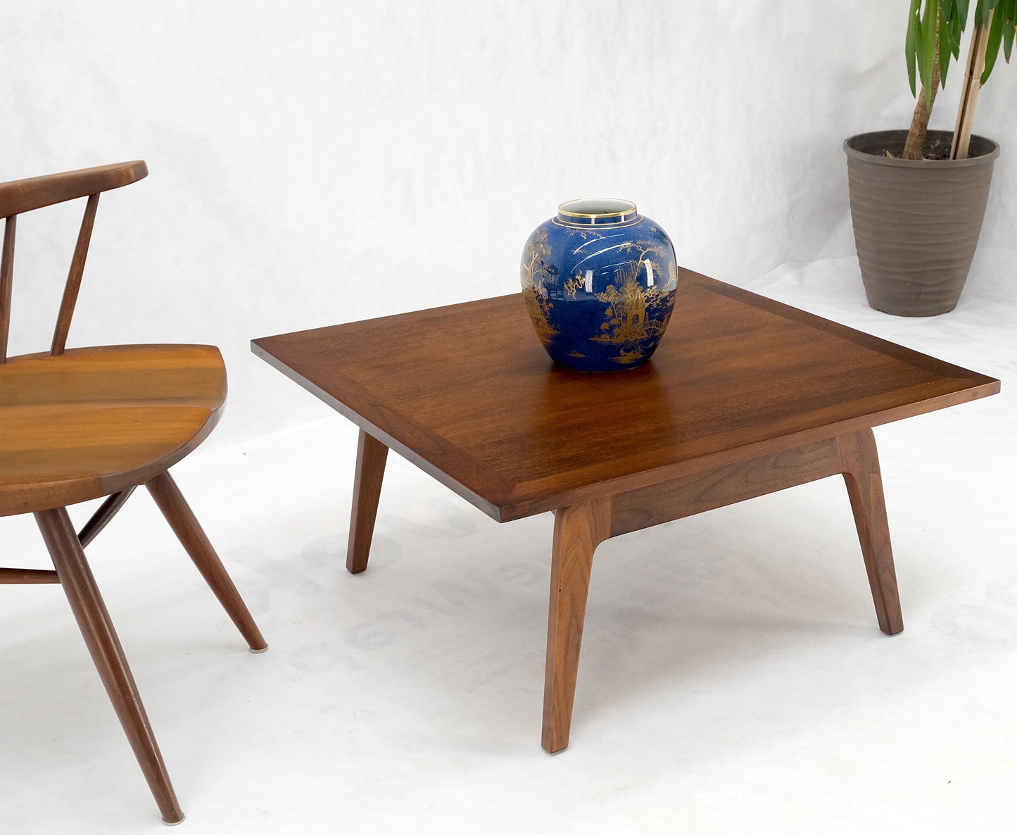 EstablishedLines Square Walnut Mid Century Modern "Floating" Top Coffee Center Table Risom Style