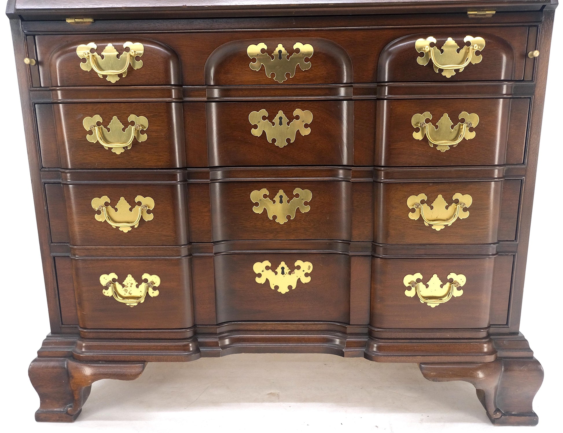 EstablishedLines Mahogany Block Front Drop Desk Secretary Bracket Foot 4 Drawers Dresser MINT!