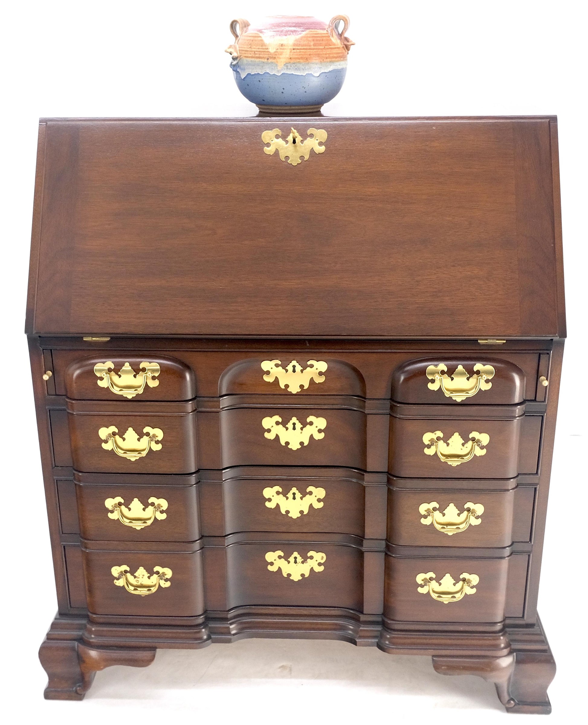 EstablishedLines Mahogany Block Front Drop Desk Secretary Bracket Foot 4 Drawers Dresser MINT!