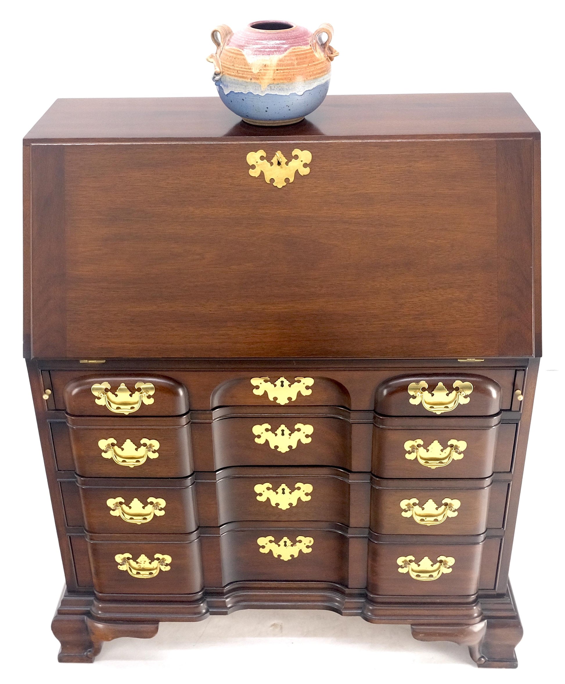 EstablishedLines Mahogany Block Front Drop Desk Secretary Bracket Foot 4 Drawers Dresser MINT!