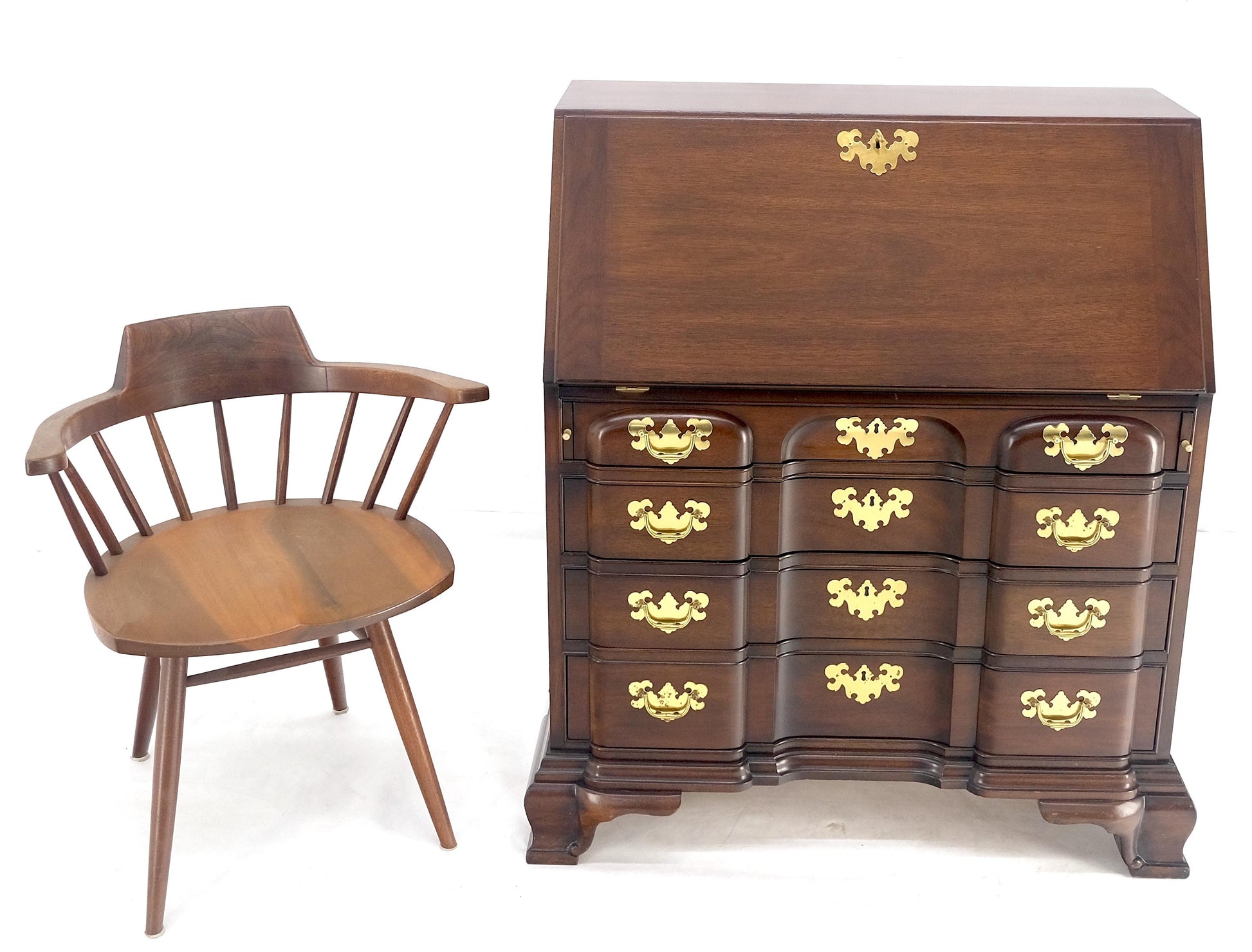 EstablishedLines Mahogany Block Front Drop Desk Secretary Bracket Foot 4 Drawers Dresser MINT!