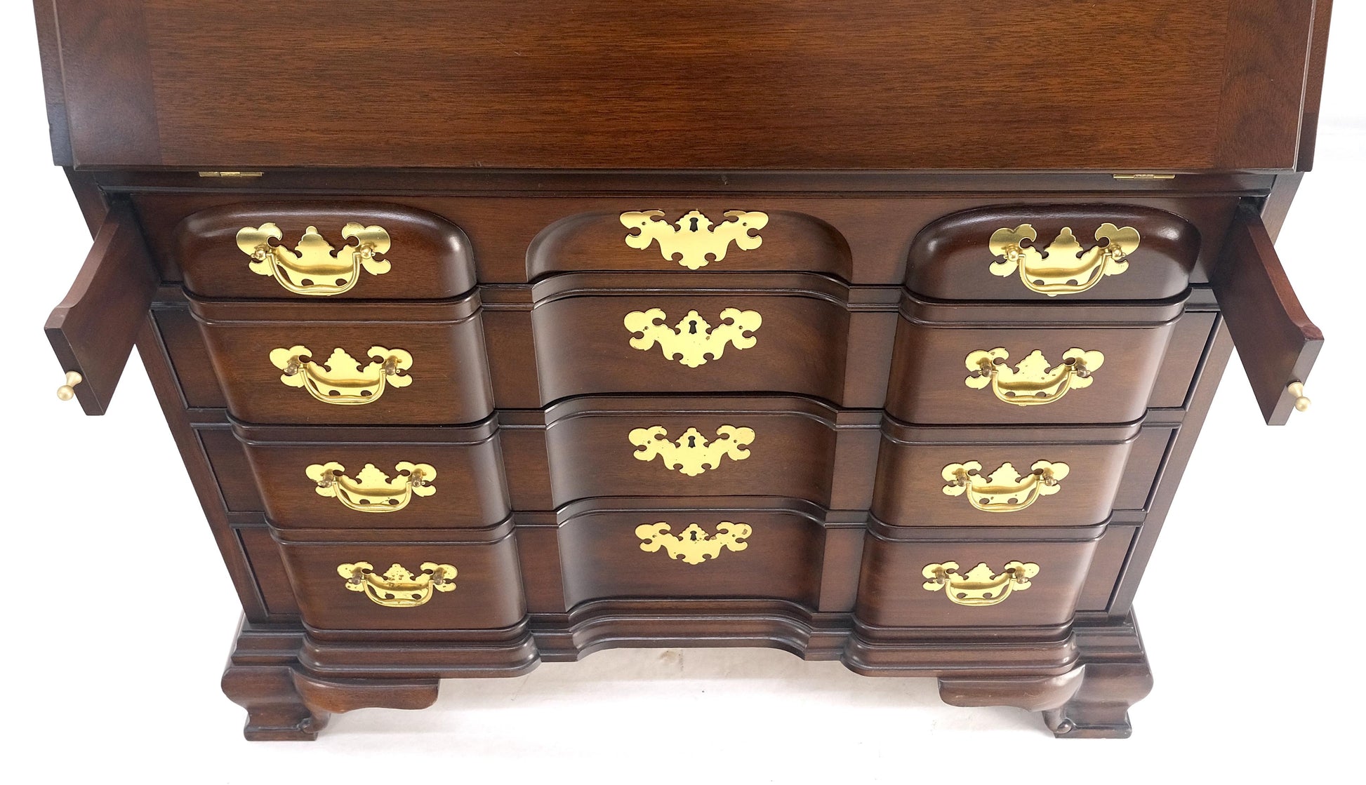 EstablishedLines Mahogany Block Front Drop Desk Secretary Bracket Foot 4 Drawers Dresser MINT!