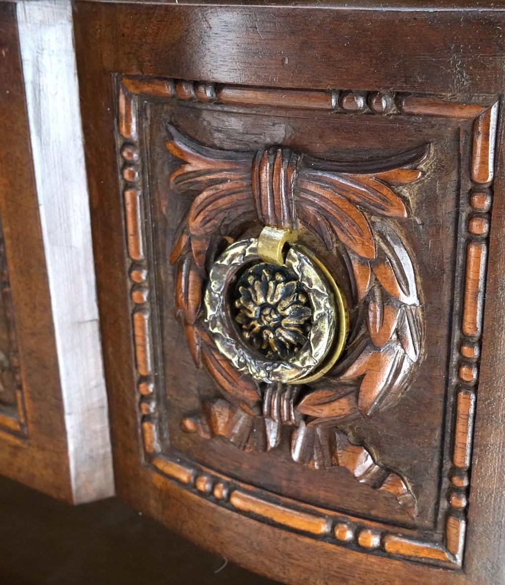 EstablishedLines Pair Antique Marble Top Finely Carved 3 Drawers Brass Pulls Bachelor Chests MINT