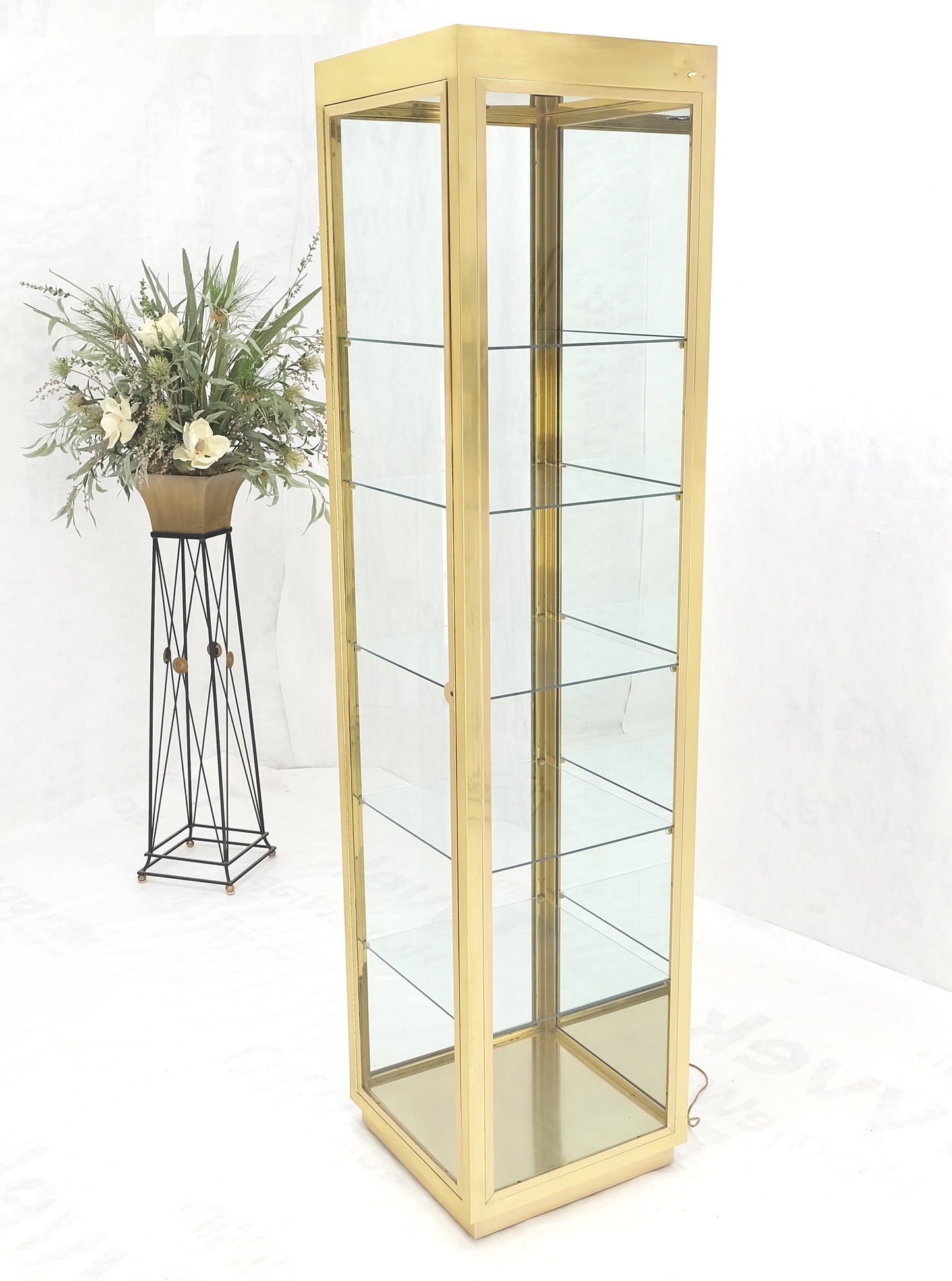 EstablishedLines 20" Sqaure Solid Brass Case 7' Tall Glass Shelve Display Cabinet Vitrine MINT!