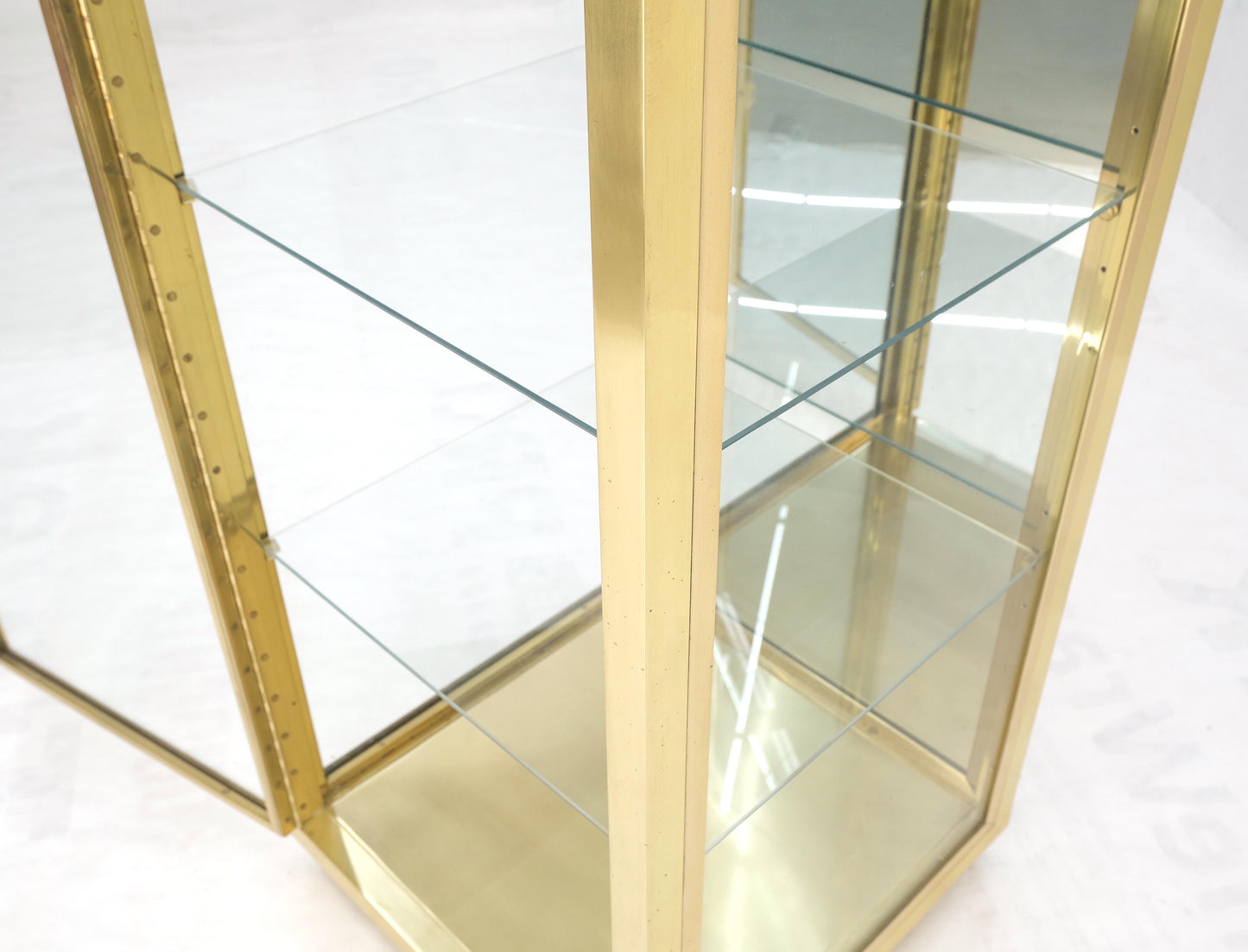 EstablishedLines 20" Sqaure Solid Brass Case 7' Tall Glass Shelve Display Cabinet Vitrine MINT!