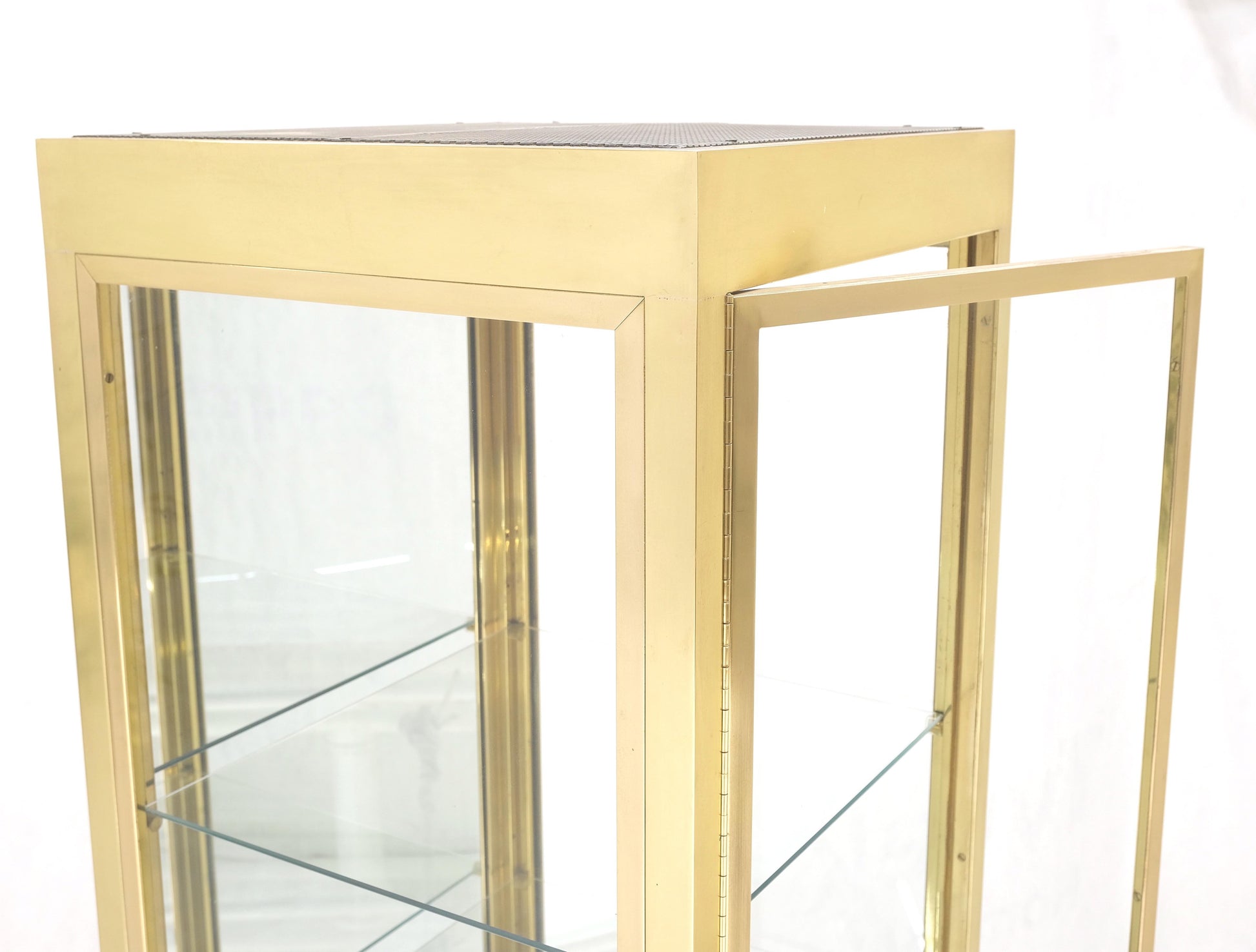 EstablishedLines 20" Sqaure Solid Brass Case 7' Tall Glass Shelve Display Cabinet Vitrine MINT!