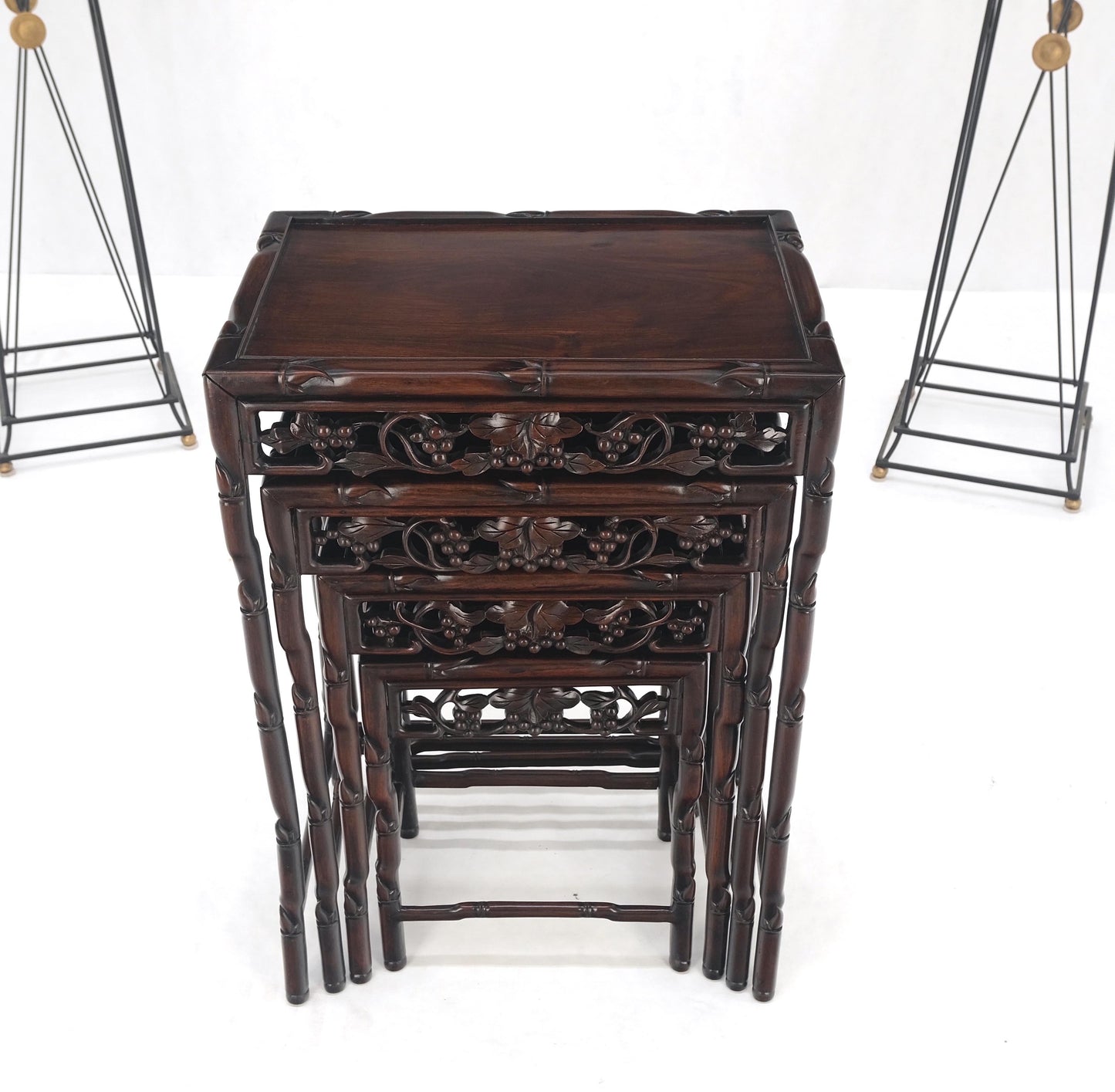EstablishedLines Set of 4 Nesting Stacking Carved Rosewood End Side Occasional Tables Set Mint!