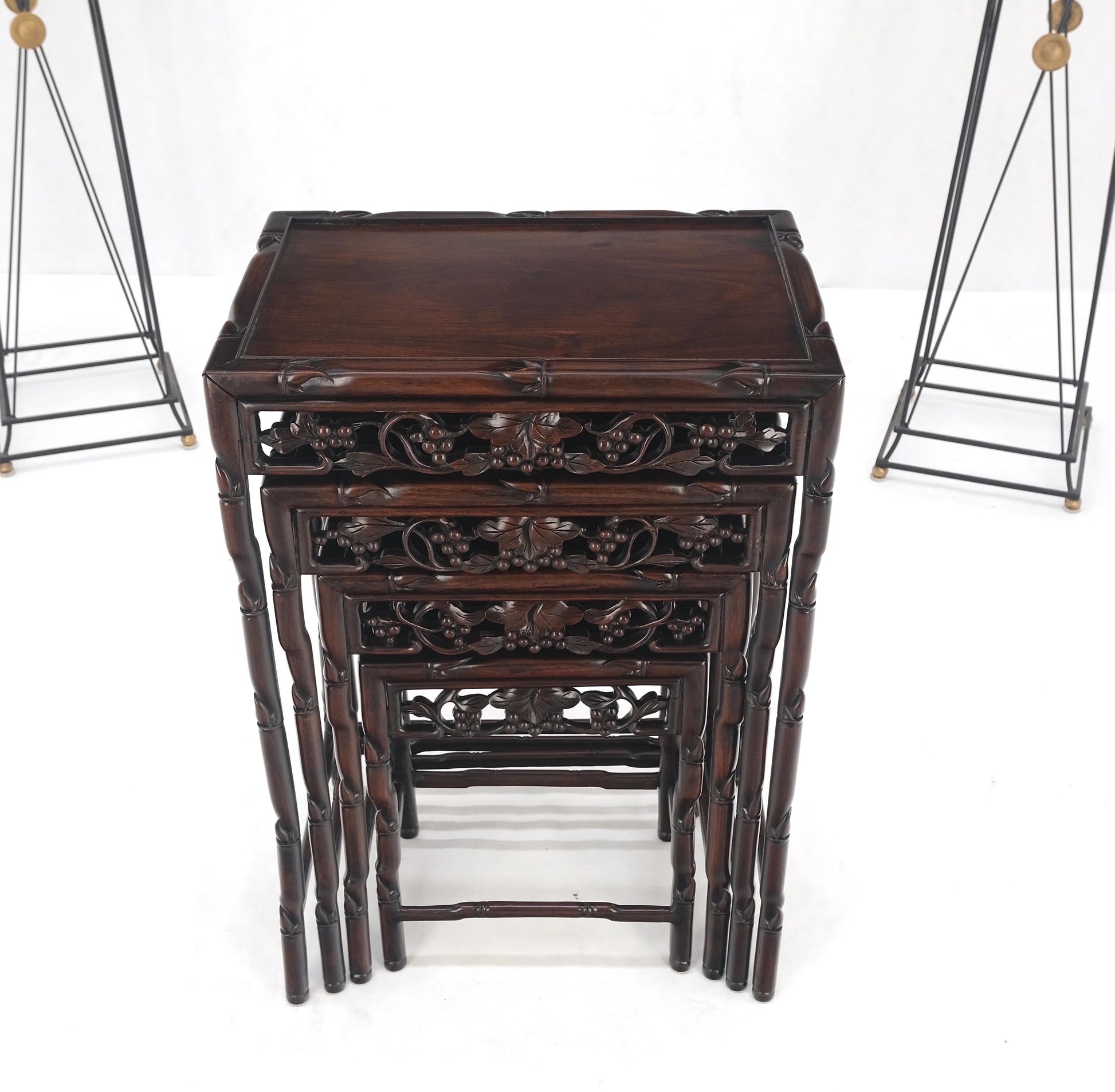 EstablishedLines Set of 4 Nesting Stacking Carved Rosewood End Side Occasional Tables Set Mint!