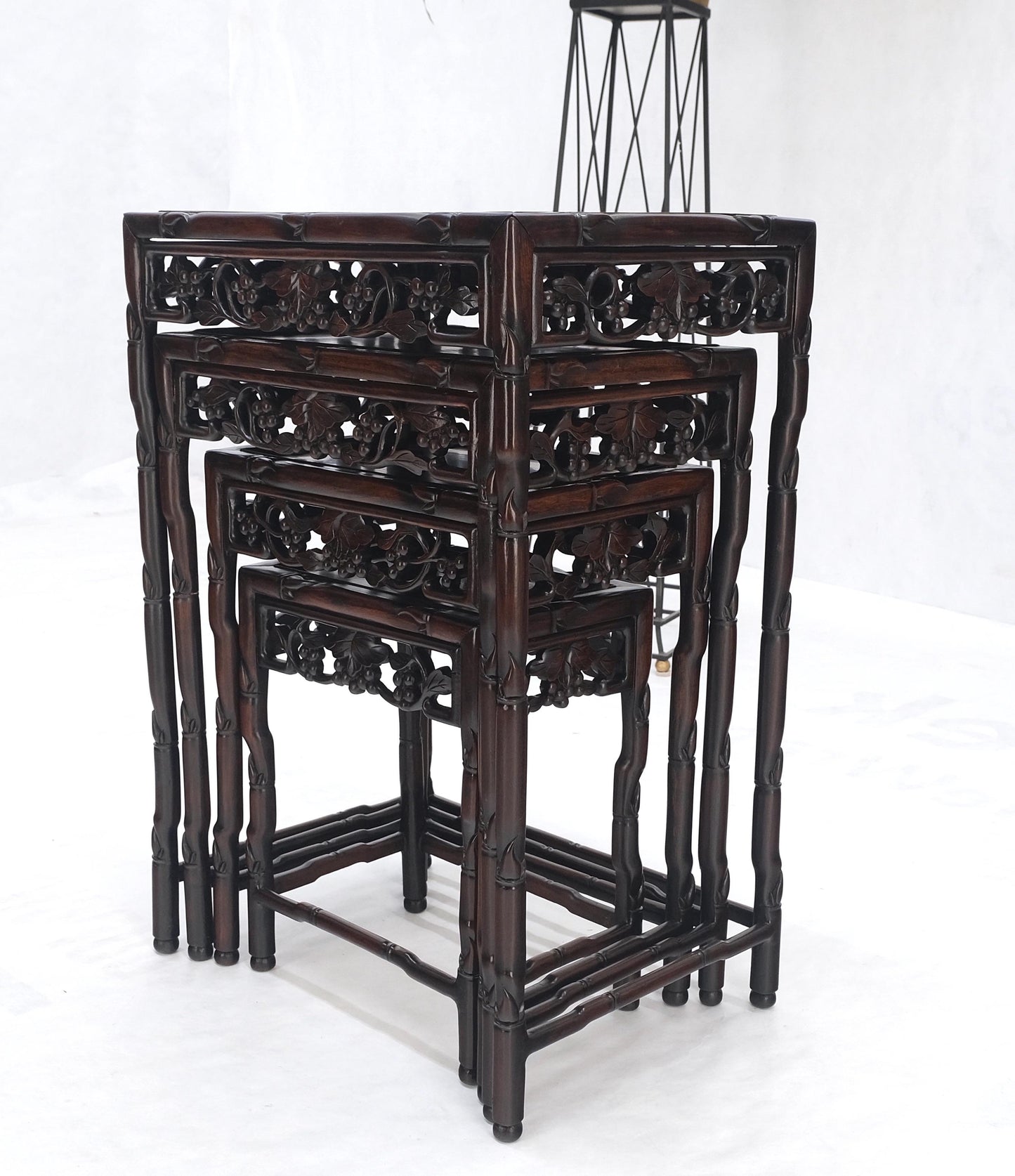 EstablishedLines Set of 4 Nesting Stacking Carved Rosewood End Side Occasional Tables Set Mint!