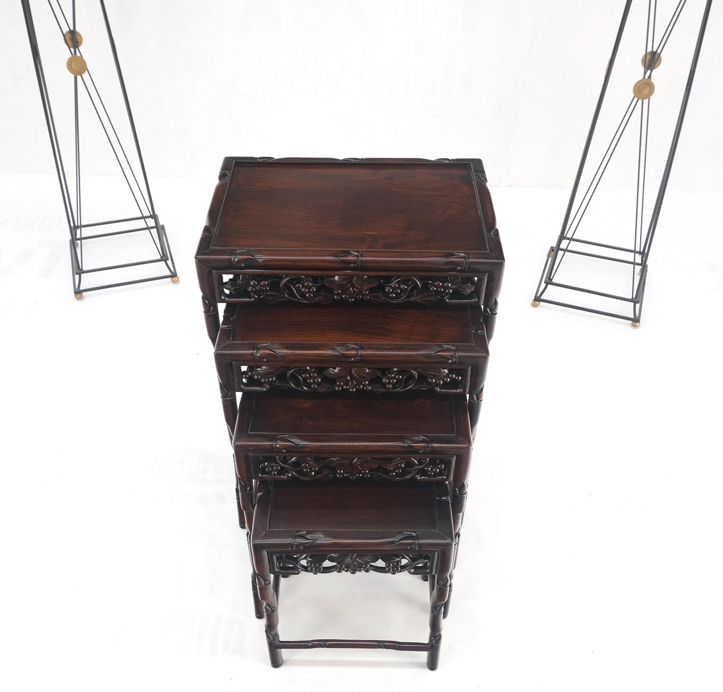 EstablishedLines Set of 4 Nesting Stacking Carved Rosewood End Side Occasional Tables Set Mint!