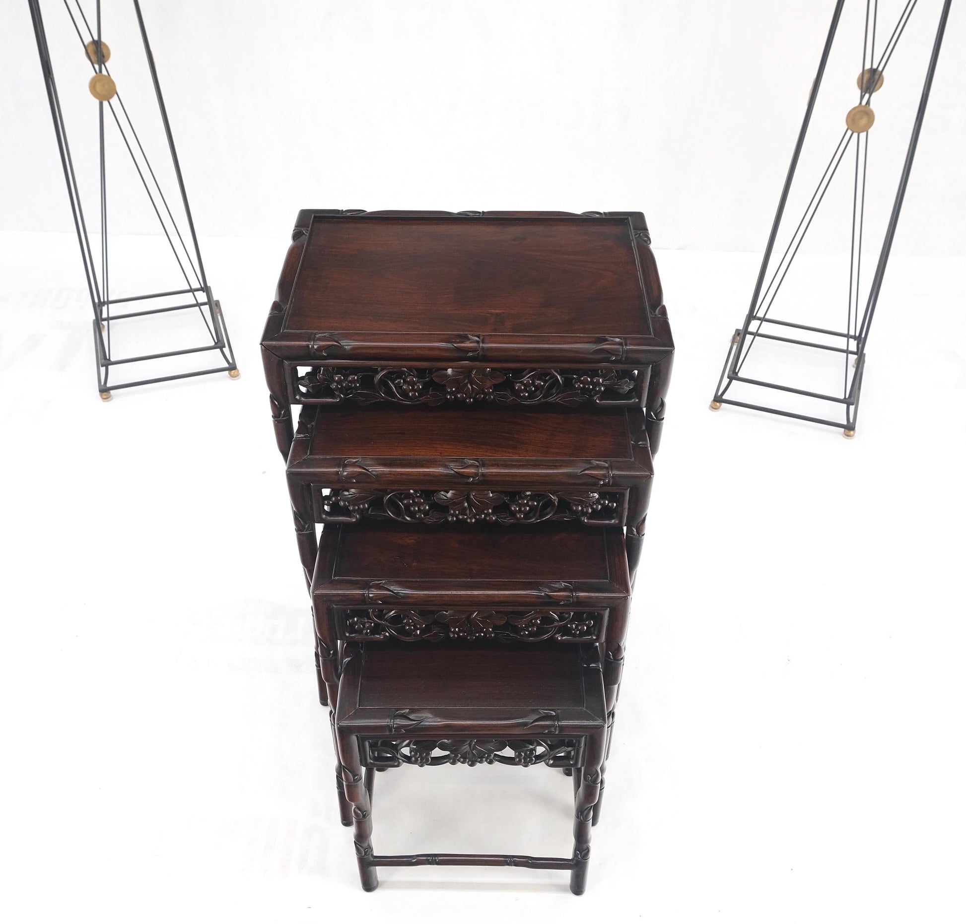 EstablishedLines Set of 4 Nesting Stacking Carved Rosewood End Side Occasional Tables Set Mint!