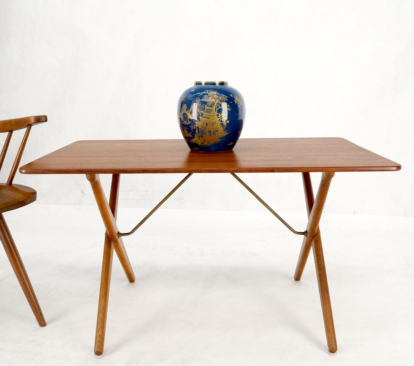 EstablishedLines Hans Wegner Danish Mid-Century Modern Teak & Brass X Base Coffee Side Table