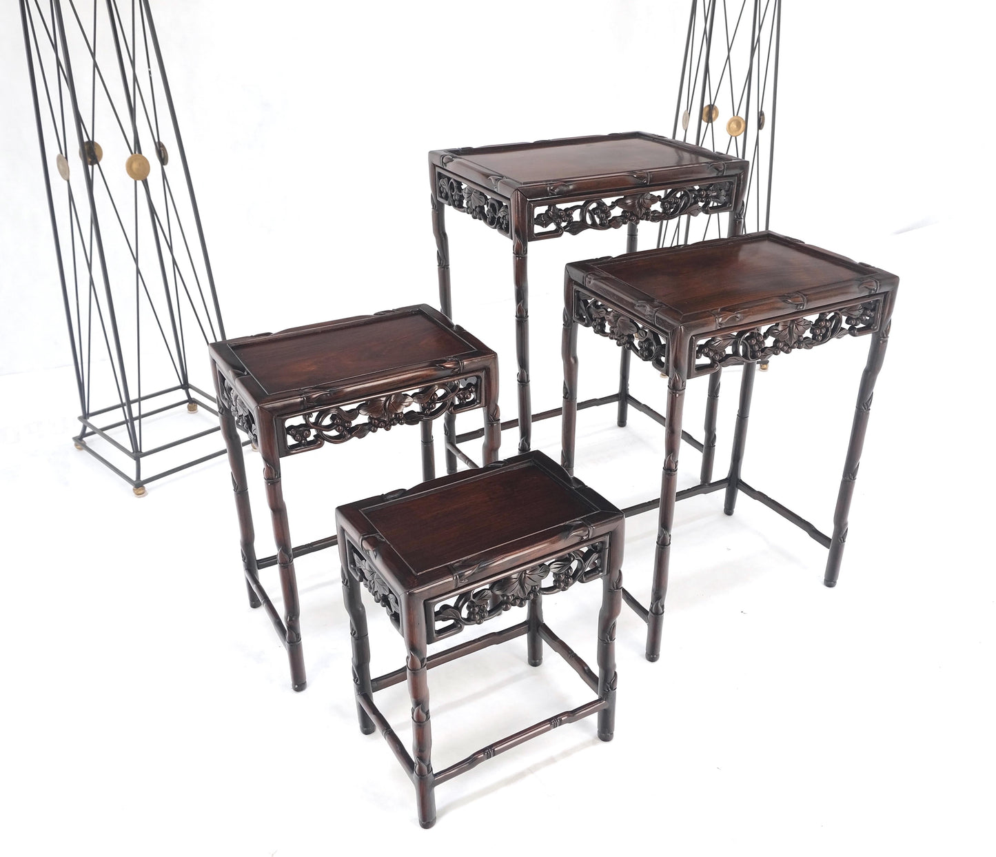 EstablishedLines Set of 4 Nesting Stacking Carved Rosewood End Side Occasional Tables Set Mint!