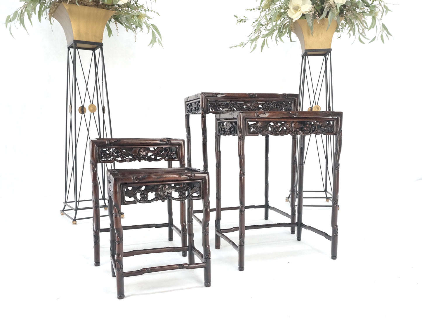 EstablishedLines Set of 4 Nesting Stacking Carved Rosewood End Side Occasional Tables Set Mint!