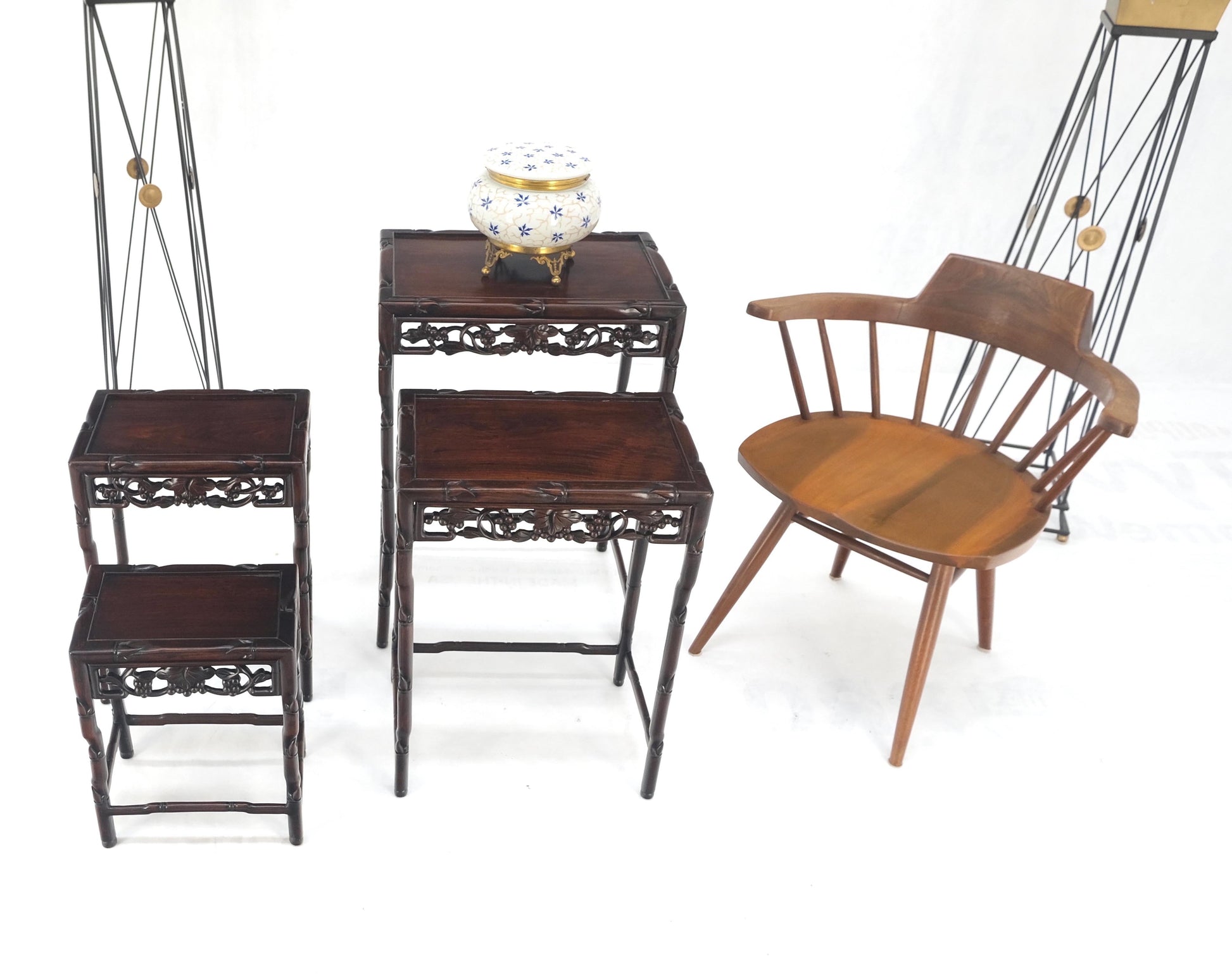 EstablishedLines Set of 4 Nesting Stacking Carved Rosewood End Side Occasional Tables Set Mint!
