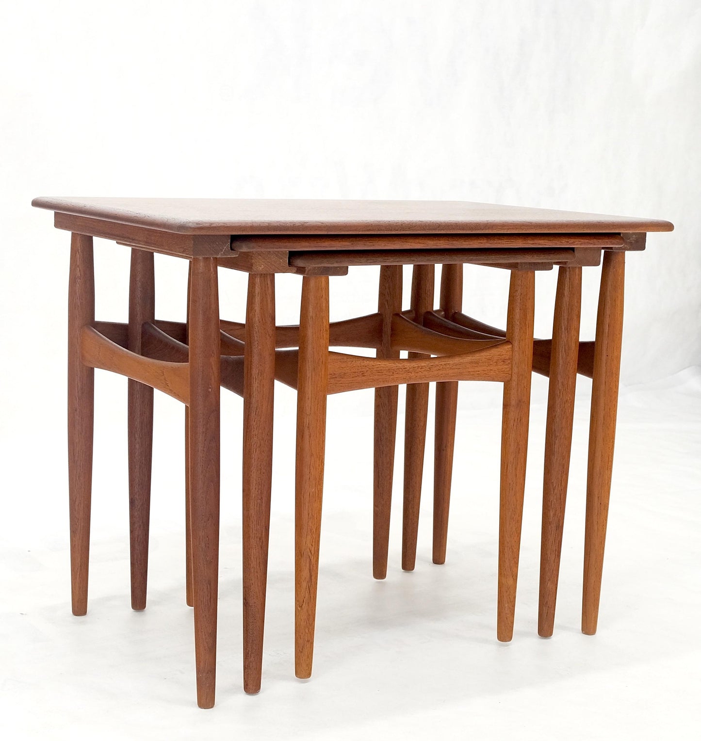 EstablishedLines Set of 3 Danish Mid-Century Modern Teak Nesting Side Occasional Tables Mint!