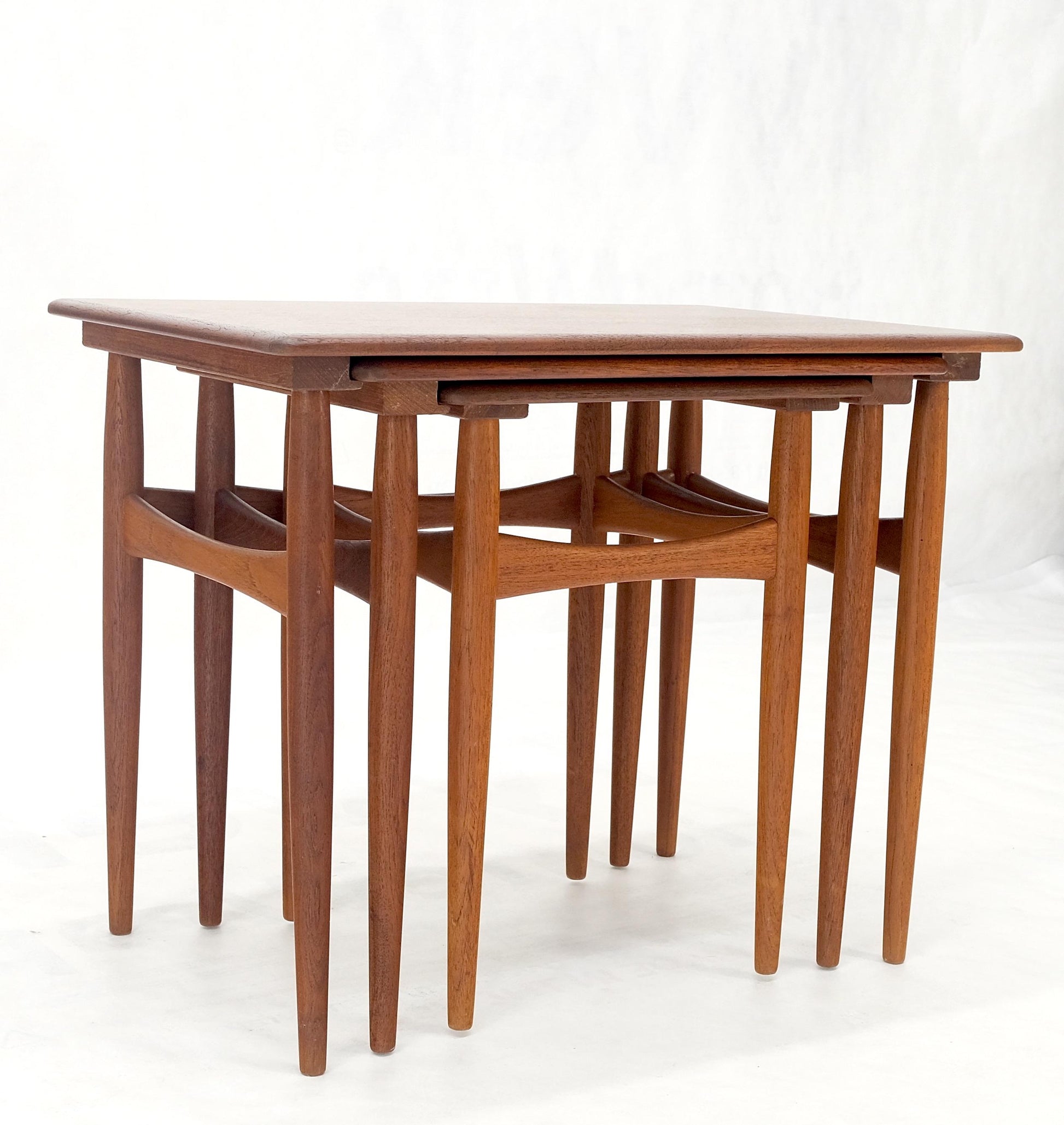 EstablishedLines Set of 3 Danish Mid-Century Modern Teak Nesting Side Occasional Tables Mint!