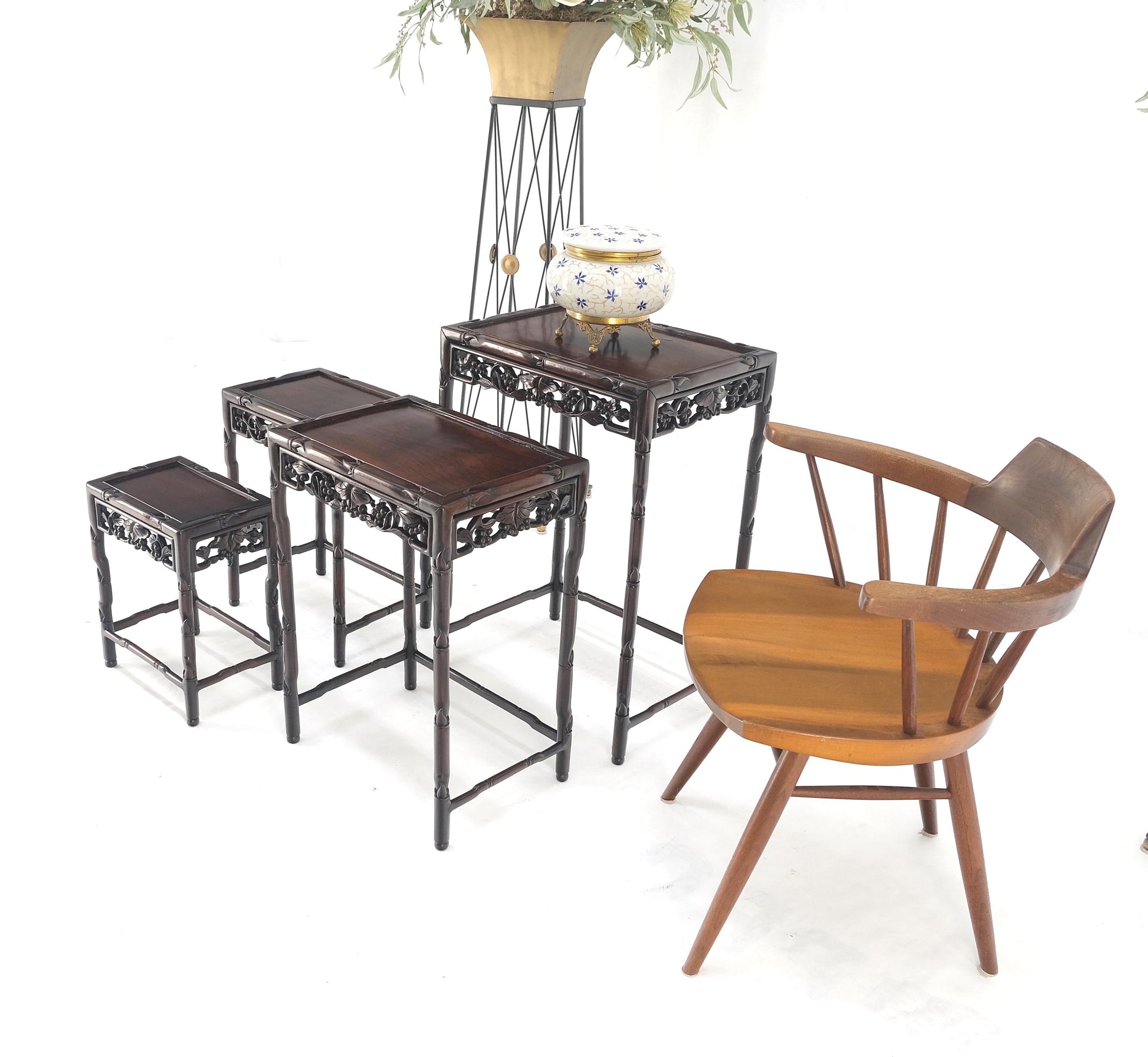 EstablishedLines Set of 4 Nesting Stacking Carved Rosewood End Side Occasional Tables Set Mint!