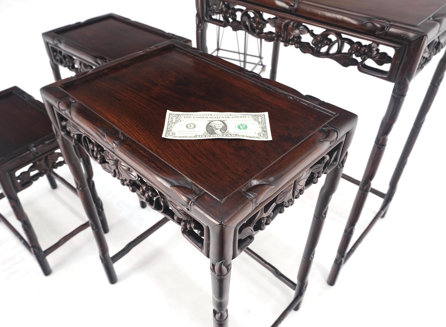 EstablishedLines Set of 4 Nesting Stacking Carved Rosewood End Side Occasional Tables Set Mint!