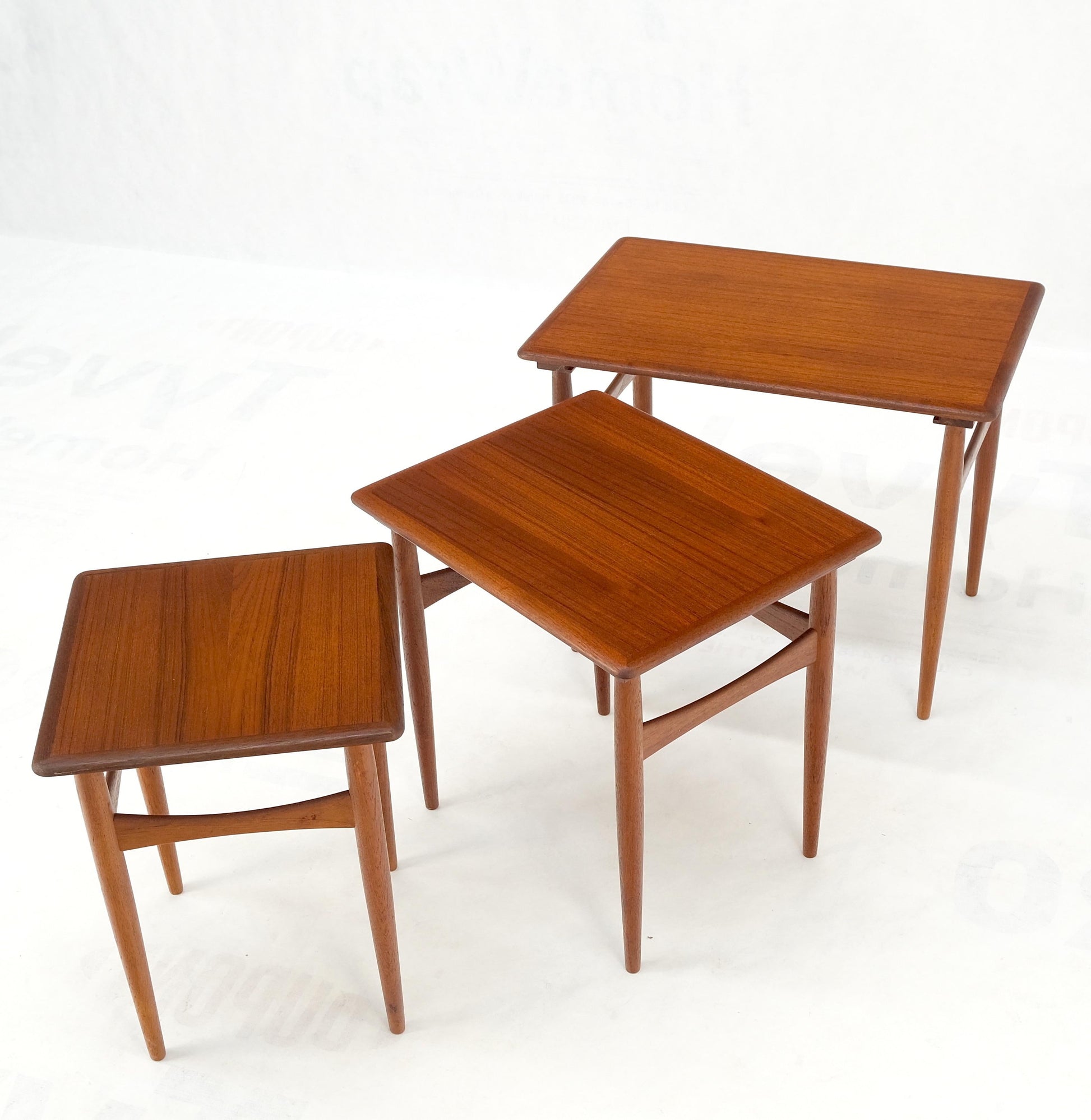 EstablishedLines Set of 3 Danish Mid-Century Modern Teak Nesting Side Occasional Tables Mint!