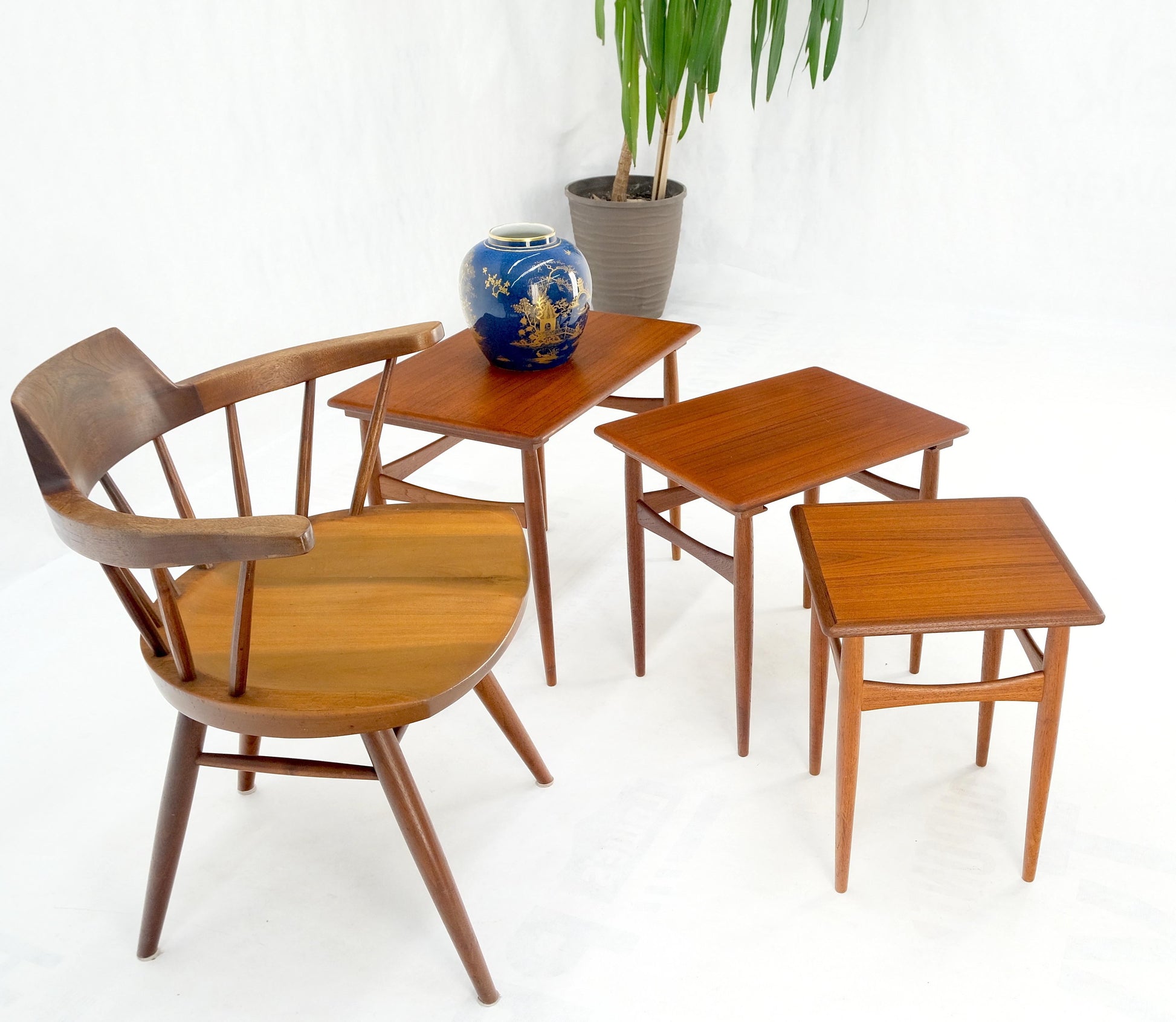 EstablishedLines Set of 3 Danish Mid-Century Modern Teak Nesting Side Occasional Tables Mint!