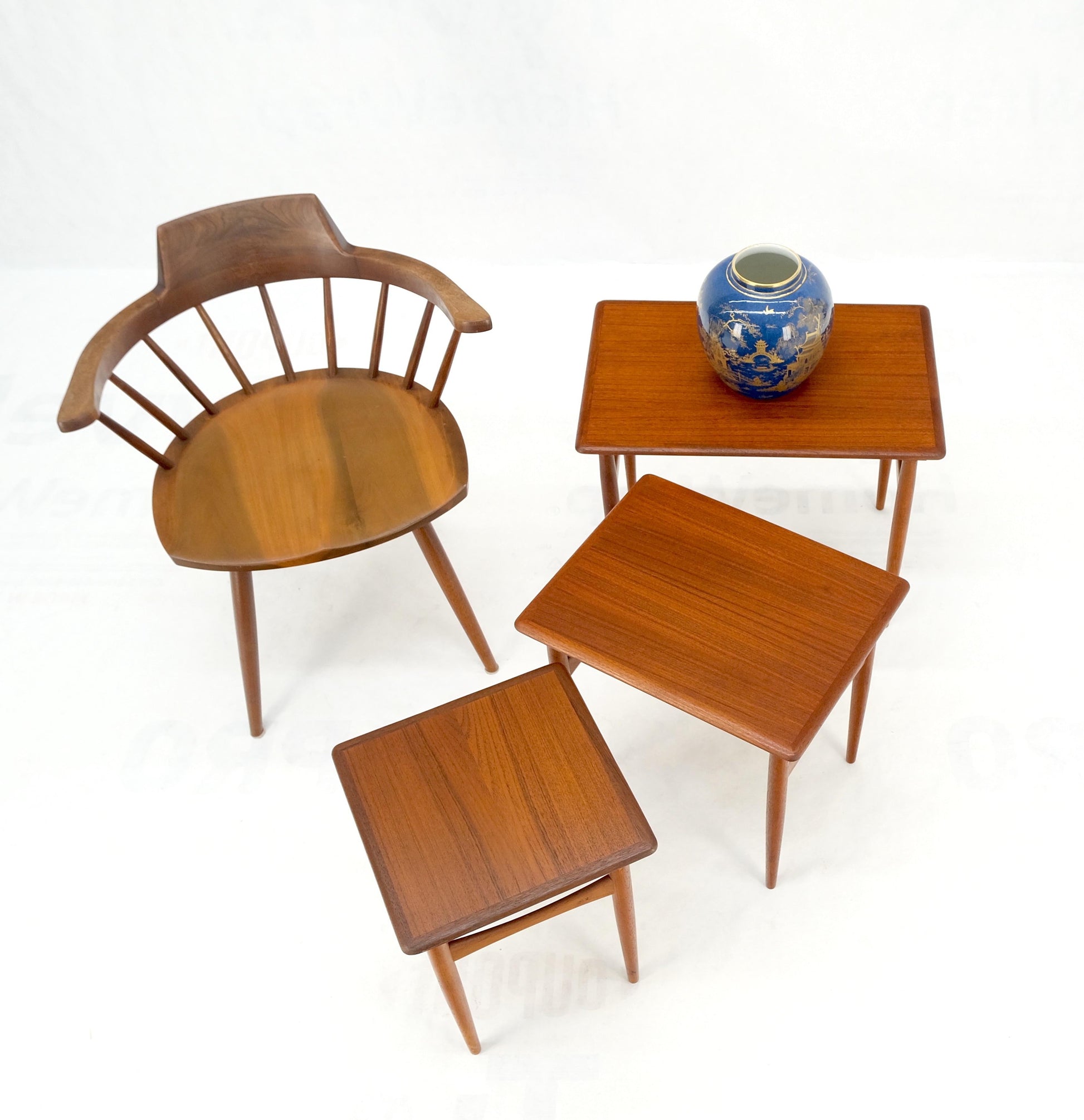 EstablishedLines Set of 3 Danish Mid-Century Modern Teak Nesting Side Occasional Tables Mint!