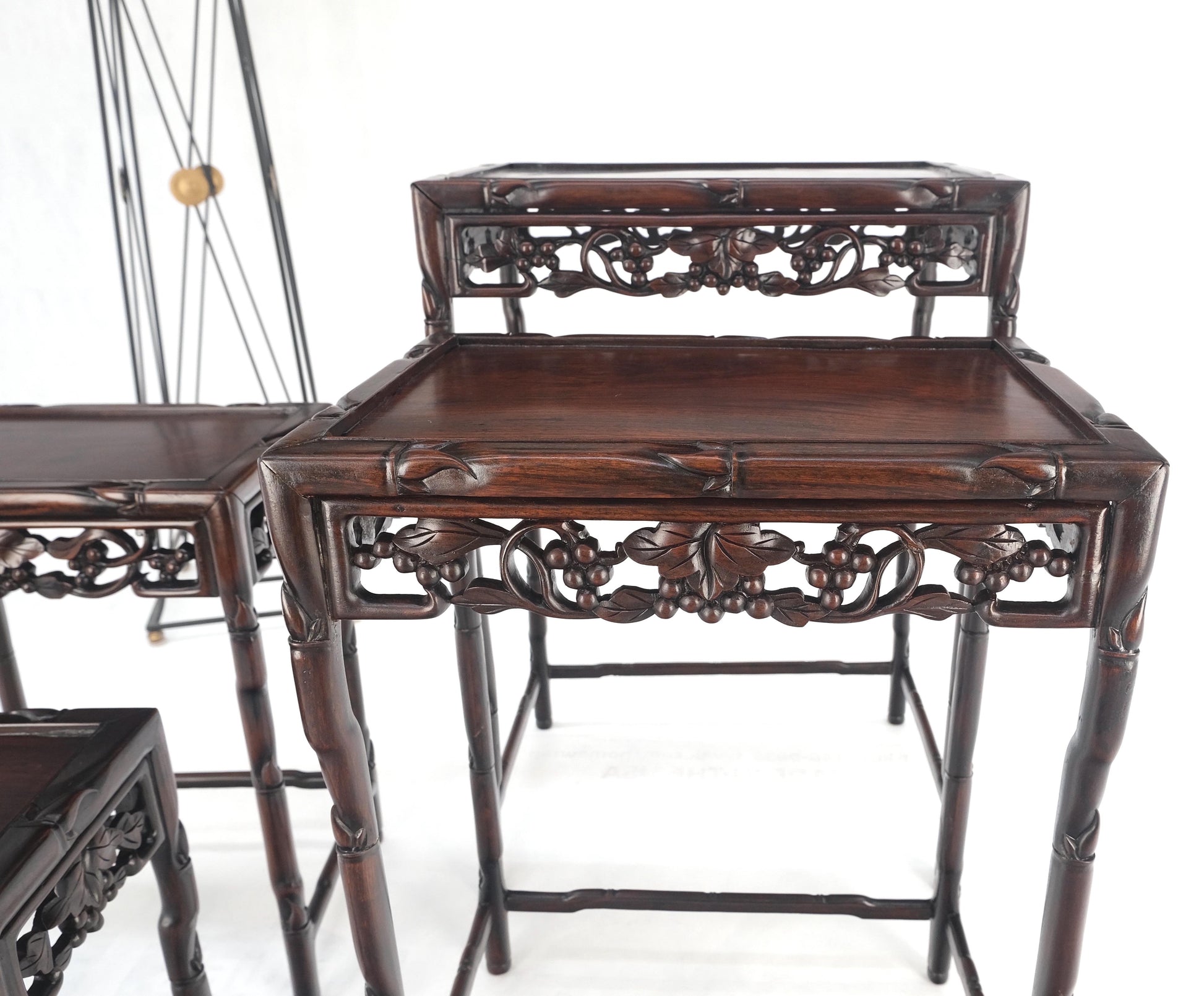 EstablishedLines Set of 4 Nesting Stacking Carved Rosewood End Side Occasional Tables Set Mint!