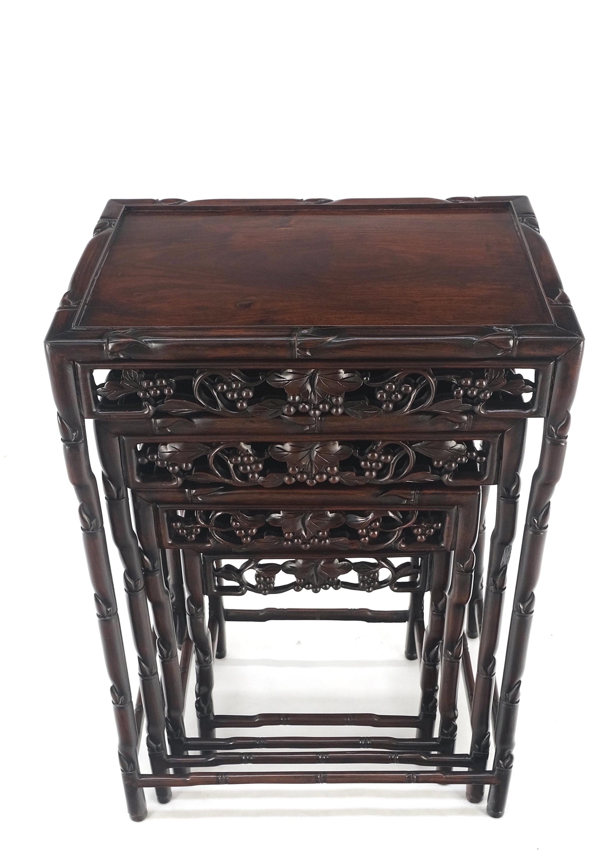 EstablishedLines Set of 4 Nesting Stacking Carved Rosewood End Side Occasional Tables Set Mint!