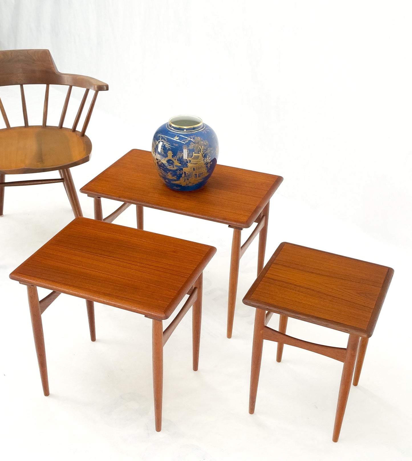 EstablishedLines Set of 3 Danish Mid-Century Modern Teak Nesting Side Occasional Tables Mint!