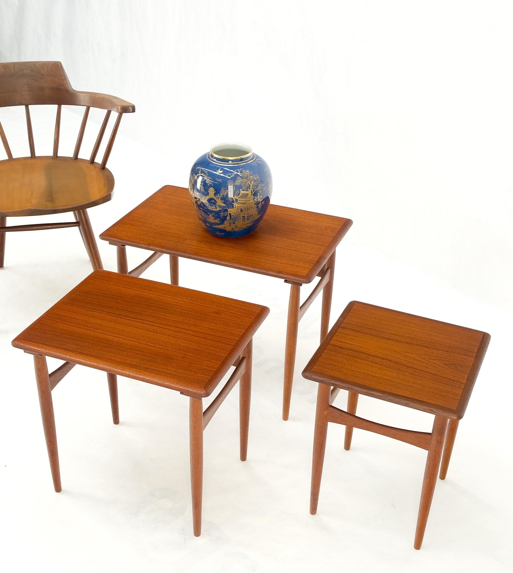 EstablishedLines Set of 3 Danish Mid-Century Modern Teak Nesting Side Occasional Tables Mint!