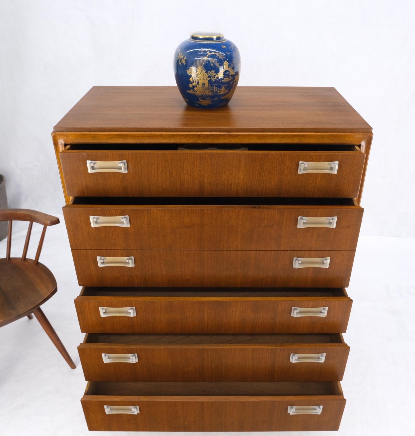 EstablishedLines 6 Drawers Drop Pulls Walnut Mid Century Modern High Chest Dresser Tall Legs MINT